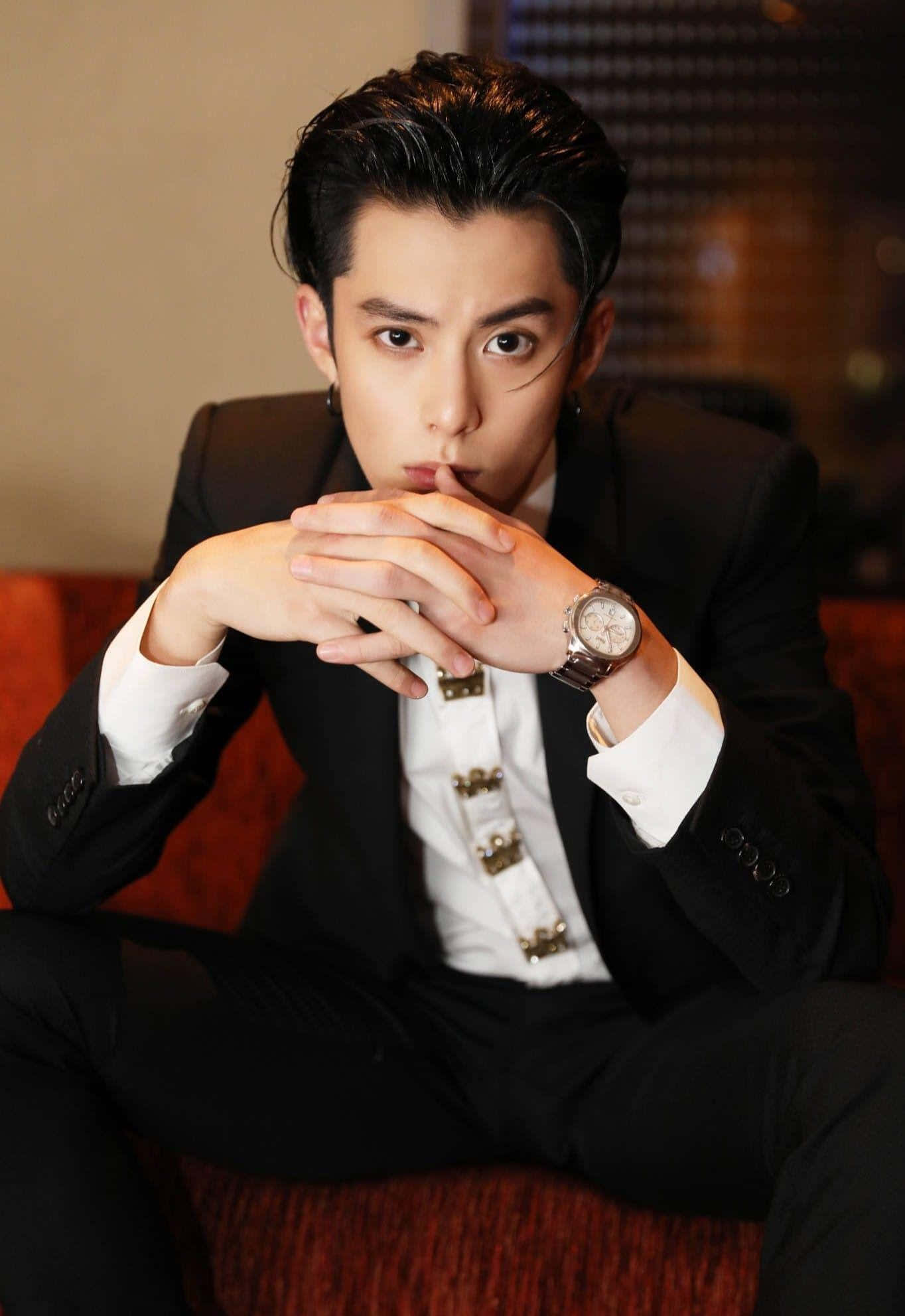 Dylan Wang, red couch, black suit, Full HD Phone Wallpaper