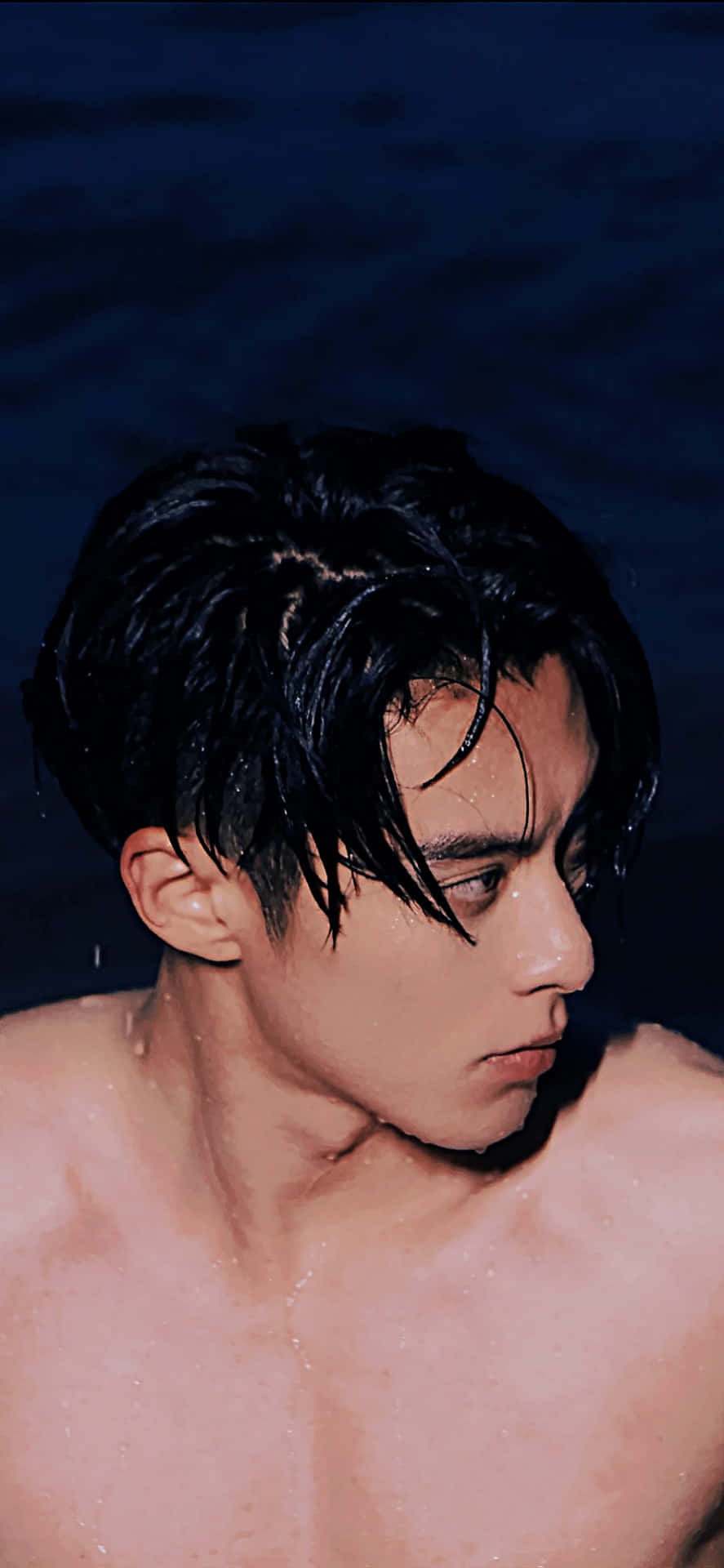 Dylan Wang, wet dark hair, deep blue water backdrop, Full HD Phone Wallpaper