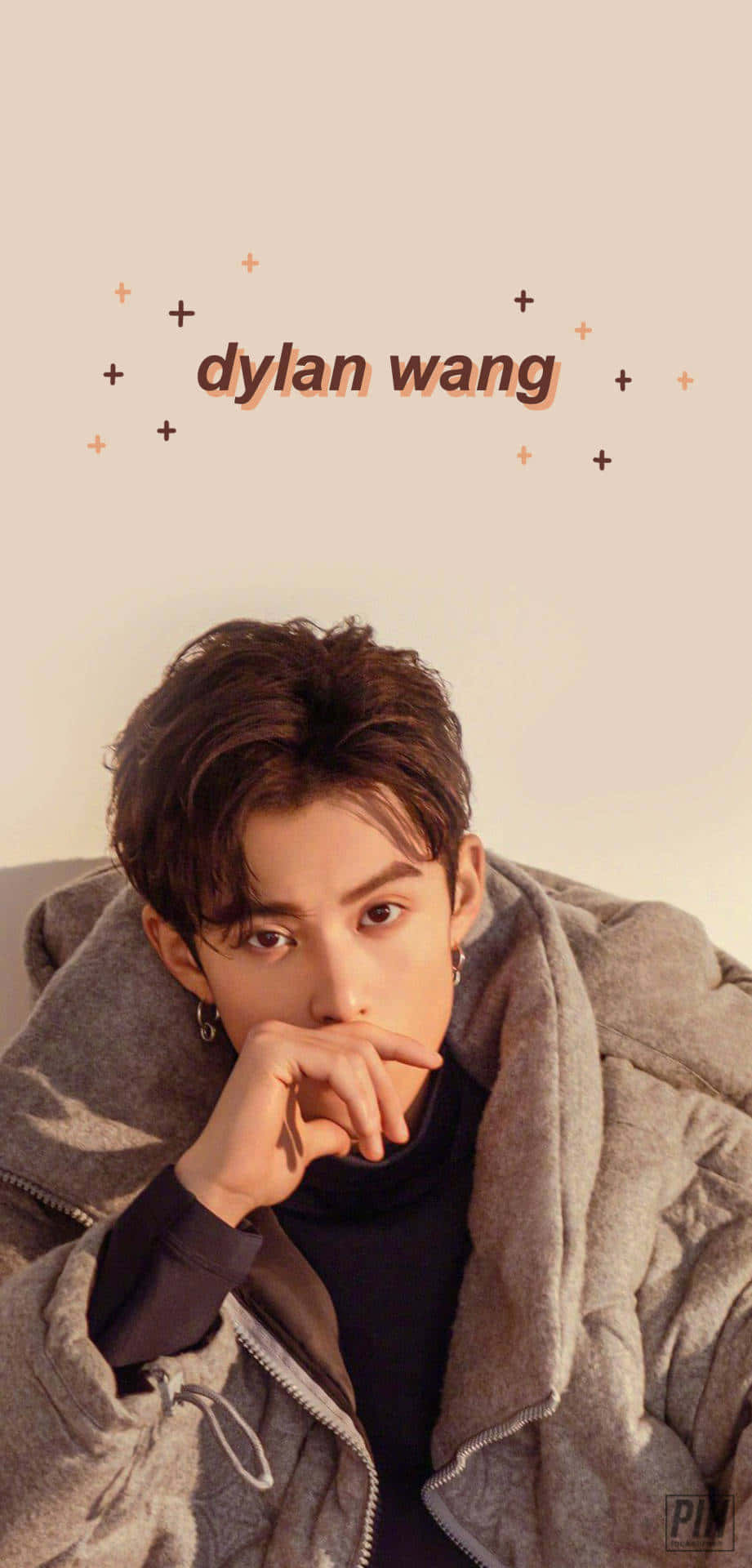 Dylan Wang, grey puffer jacket, soft beige background, Full HD Phone Wallpaper