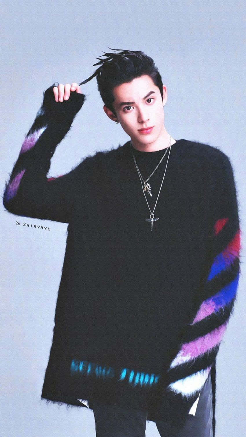 Dylan Wang, spiky hair, black fuzzy sweater, HD Phone Wallpaper