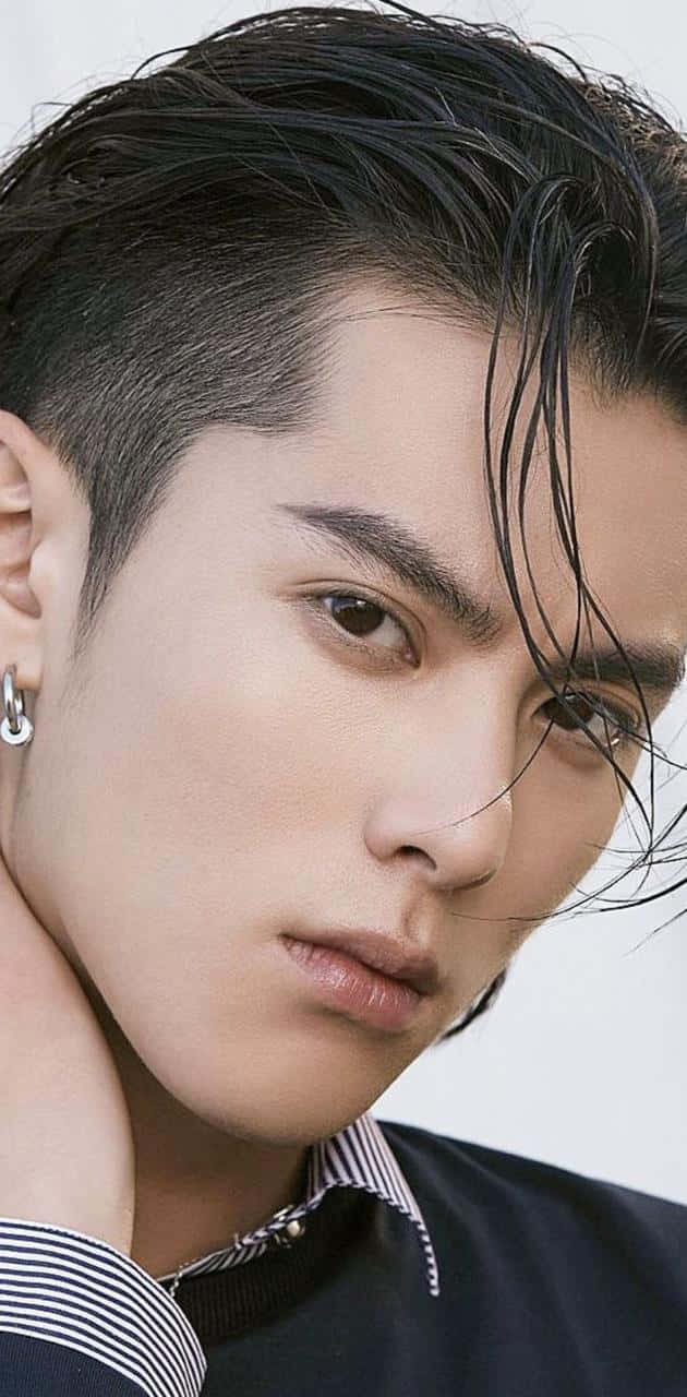 Dylan Wang, wet styled hair, silver hoop earring, HD Phone Wallpaper