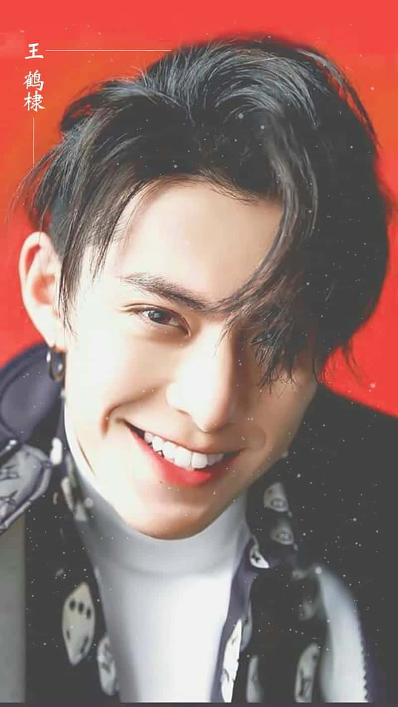Dylan Wang, red background, white speckles, HD Phone Wallpaper