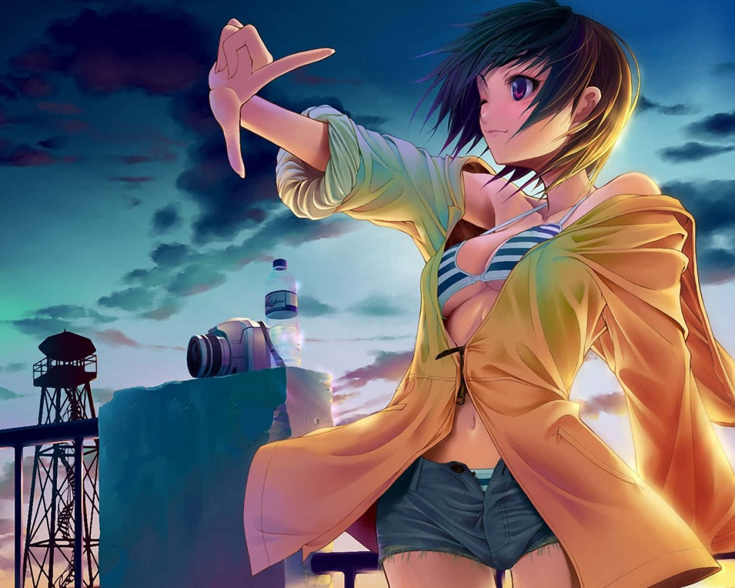 Dynamic Anime, summer girl, rooftop, HD Desktop Wallpaper