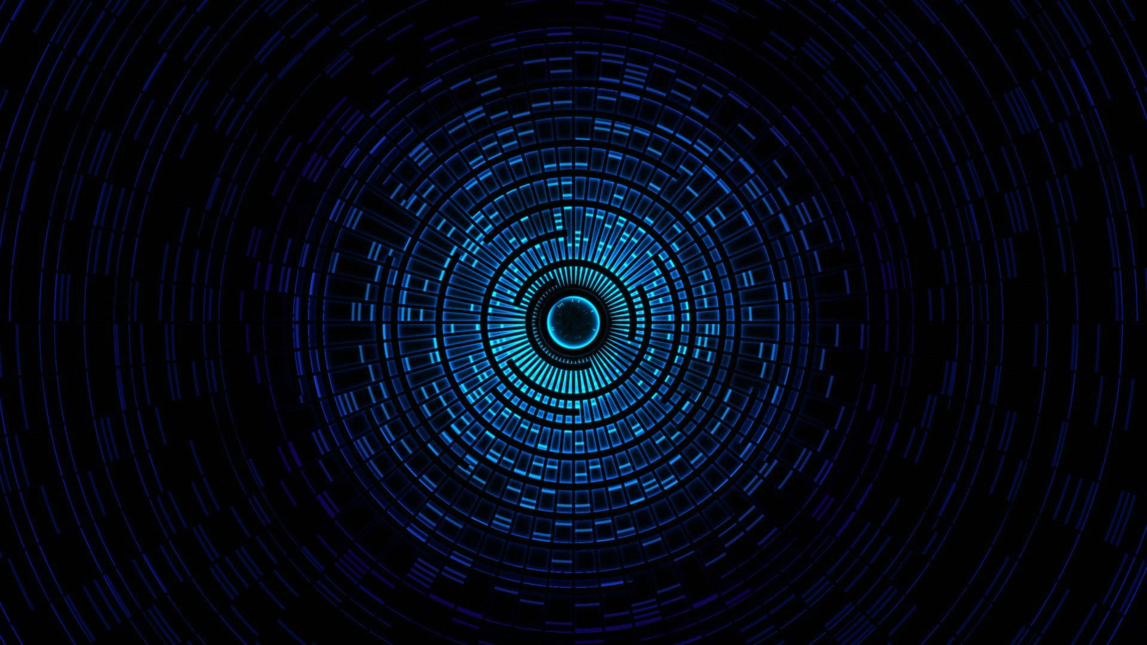 Dynamic, blue helix fractal, glowing blue rectangular segments, 4K Desktop Wallpaper