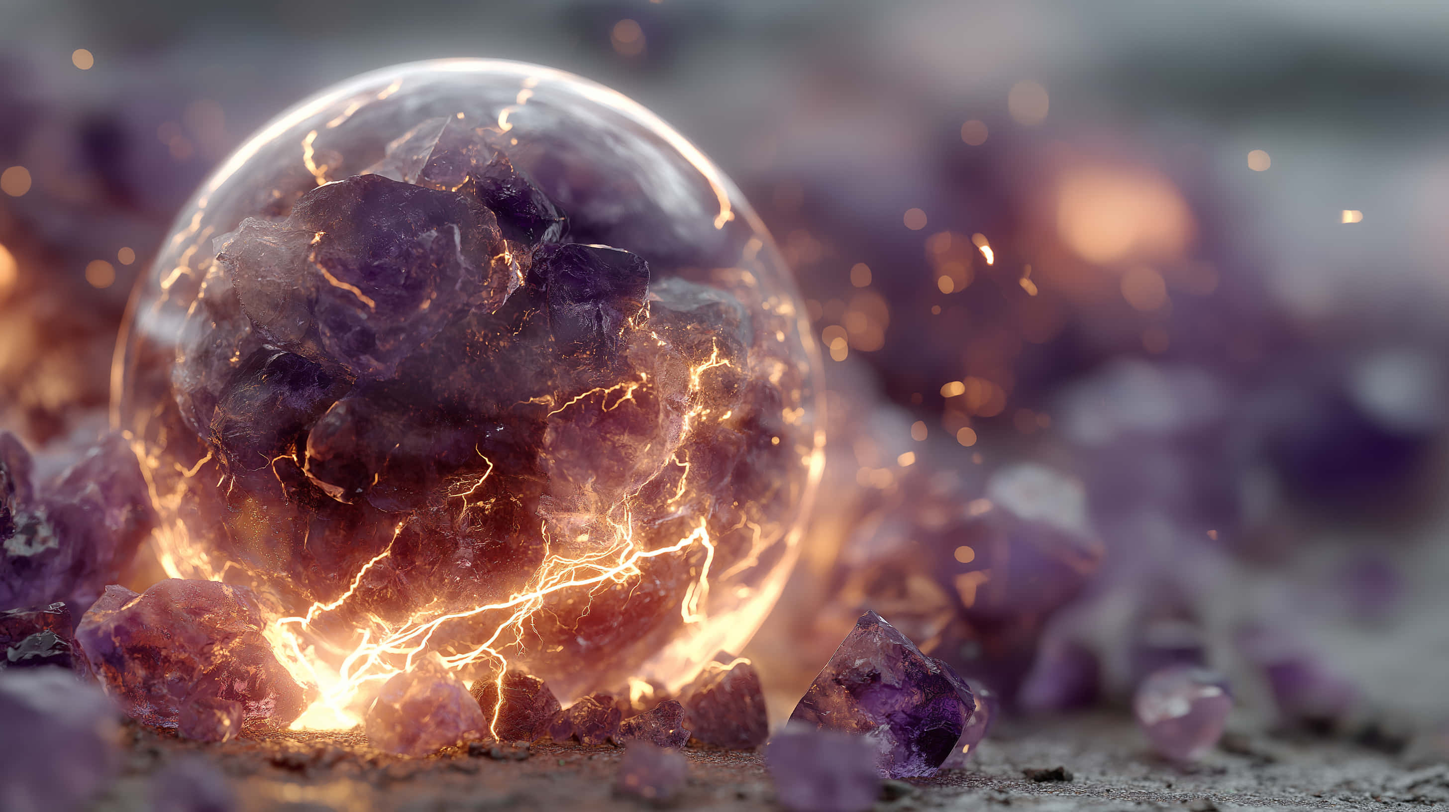 energetic crystal sphere, cracks, internal glow, 2K Desktop Wallpaper