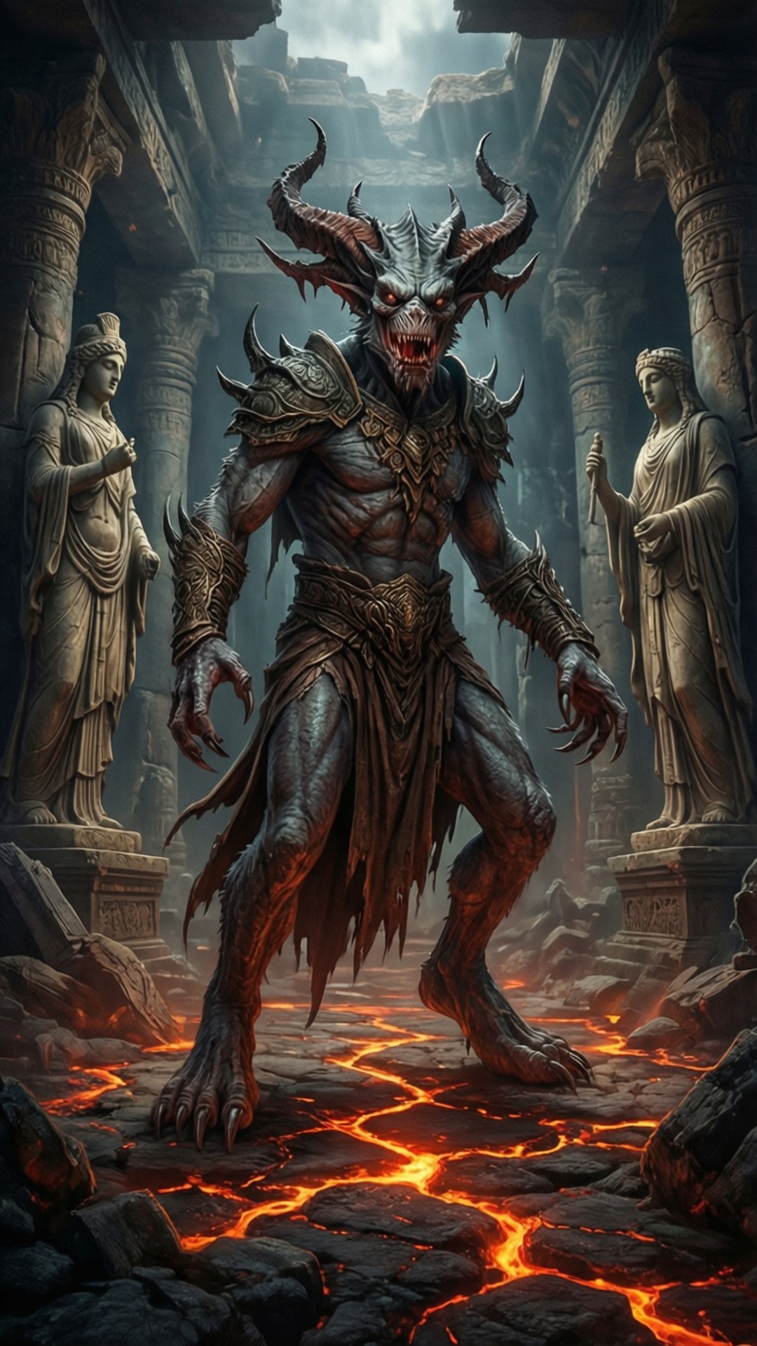 Dyrroth, ruined temple, lava cracks, Full HD Phone Wallpaper