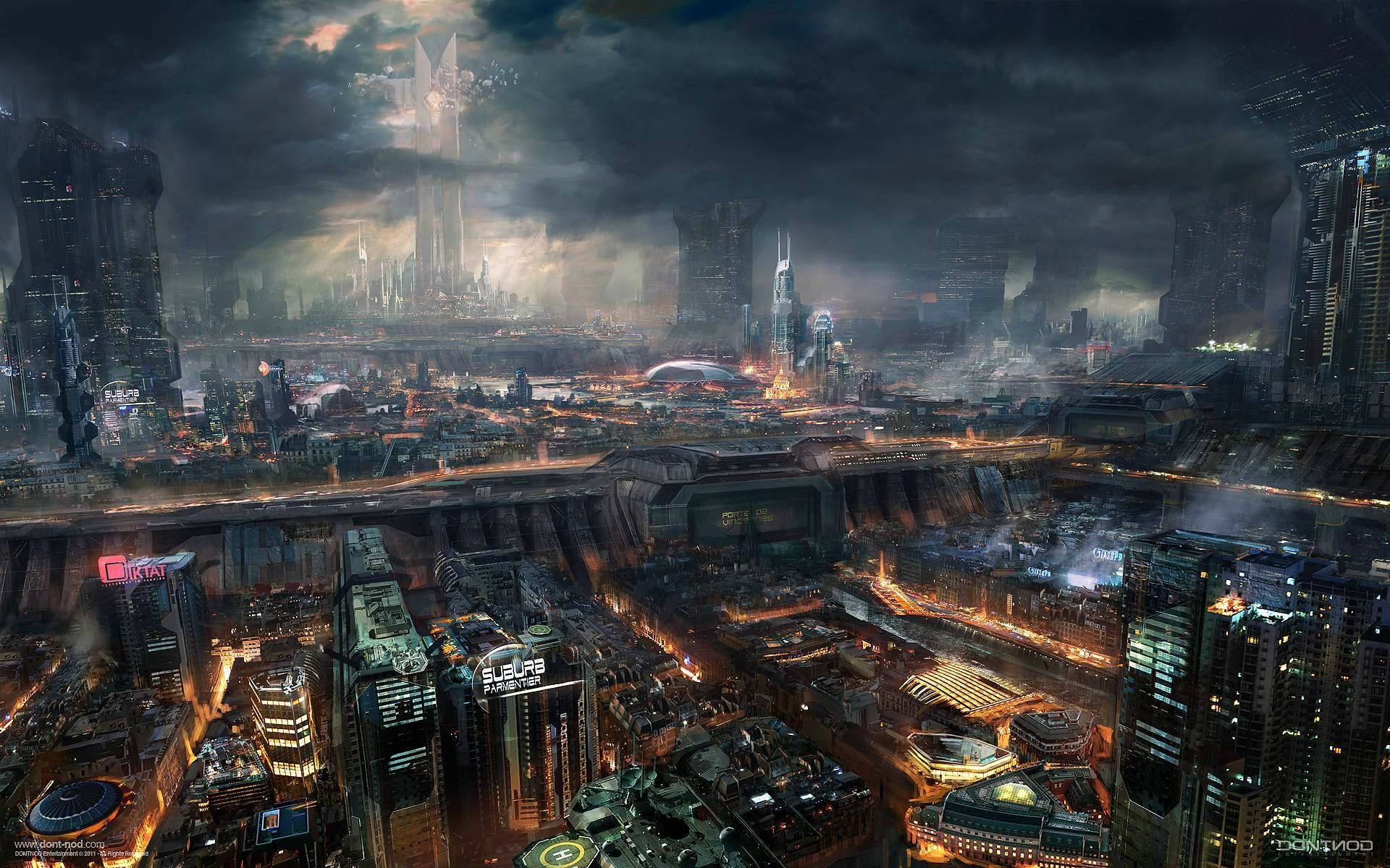 cyberpunk, dystopian landscape, futuristic cityscape, Full HD Desktop Wallpaper
