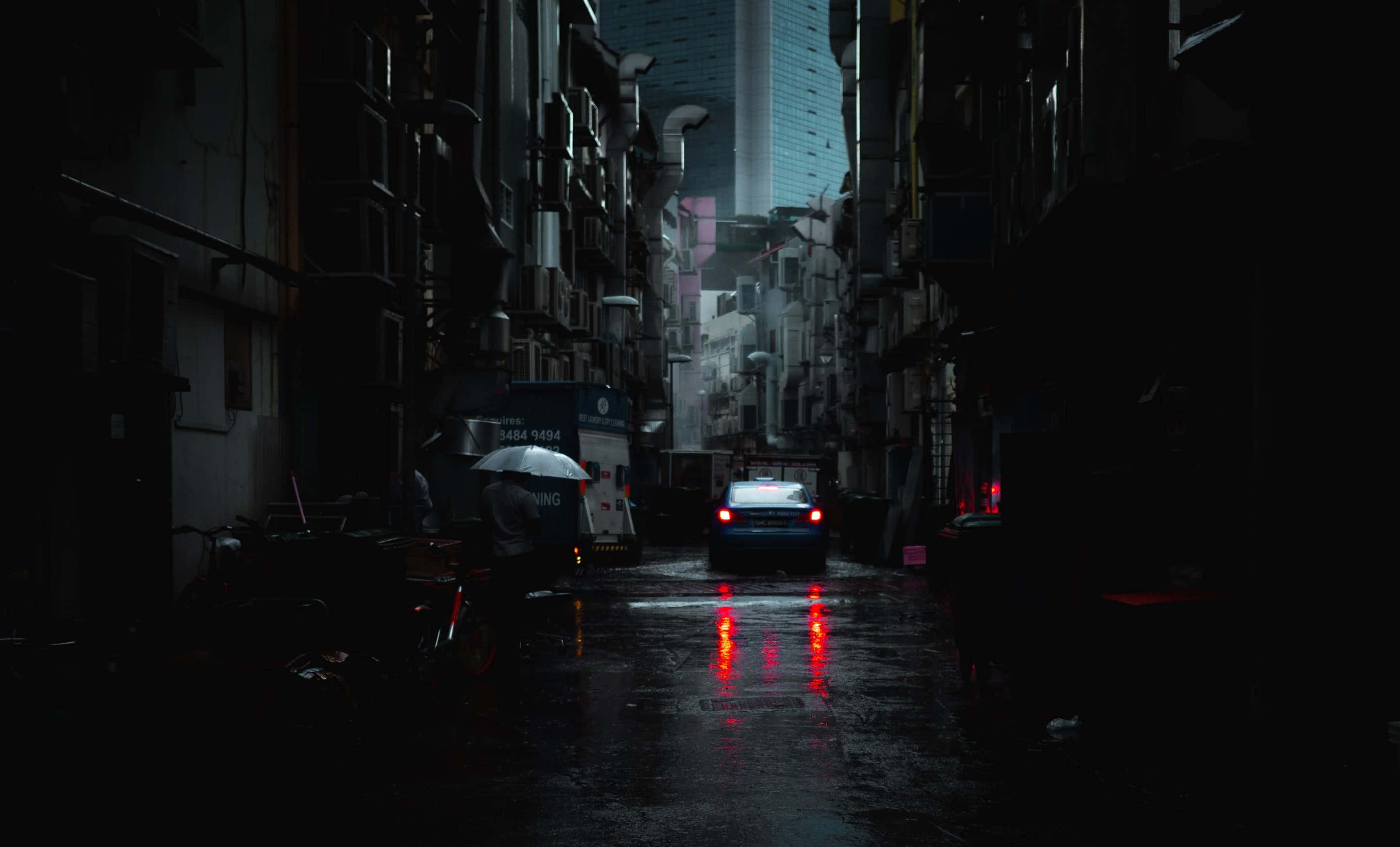 dystopian, alleyway, night, 2K Desktop Wallpaper