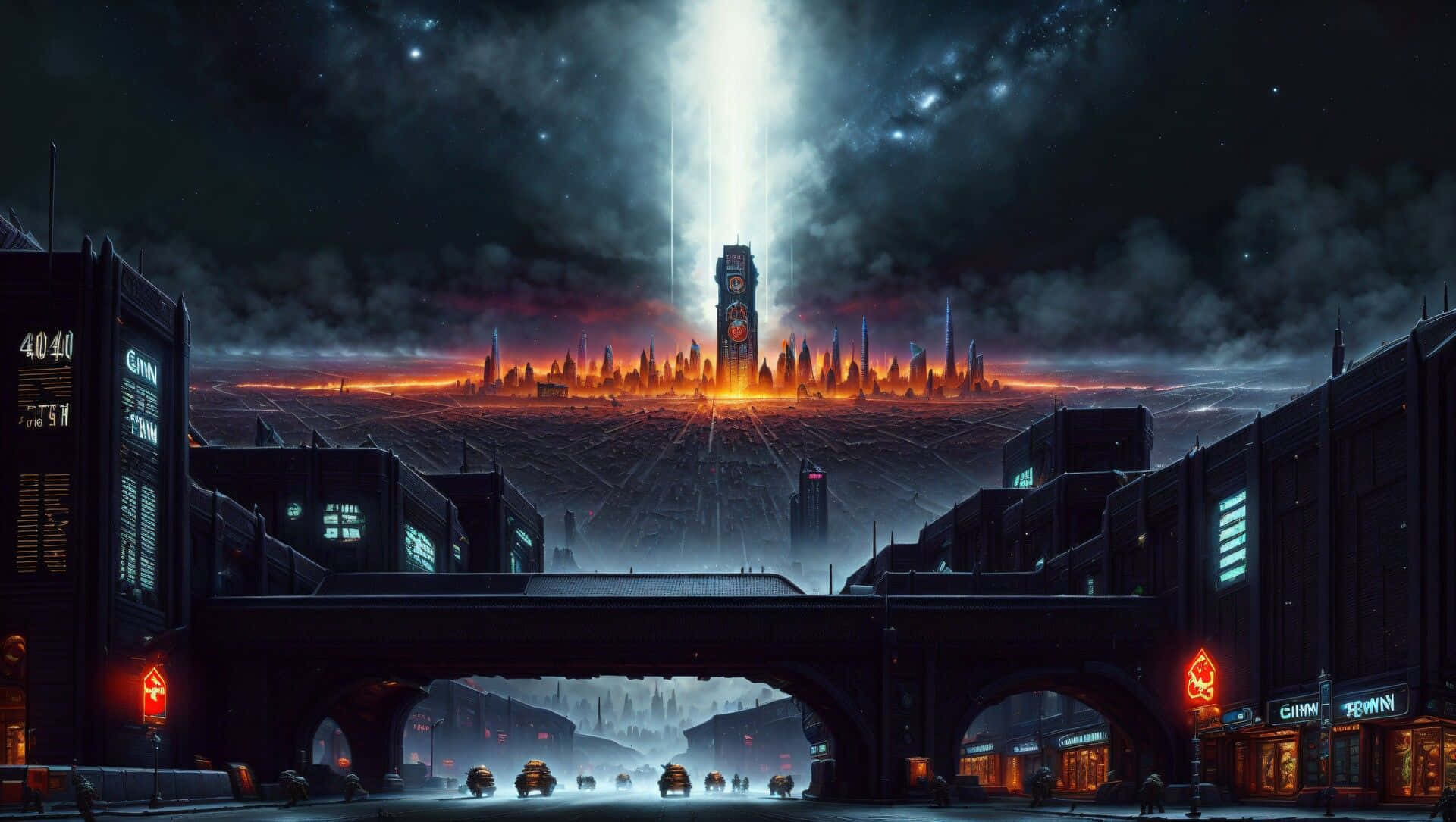 Dystopian, cityscape, nighttime, Full HD Desktop Wallpaper