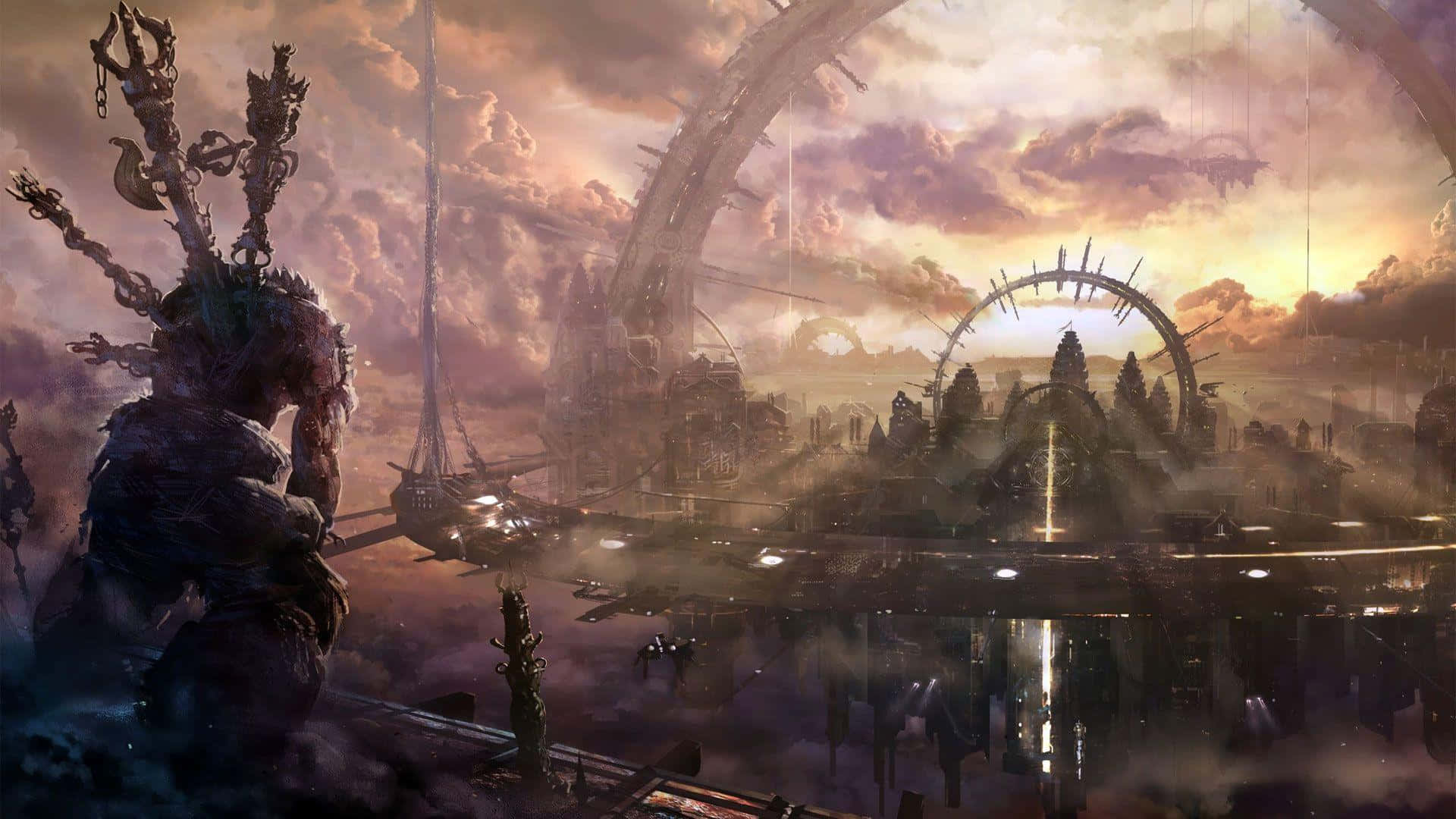dystopian, sunset, warrior, Full HD Desktop Wallpaper