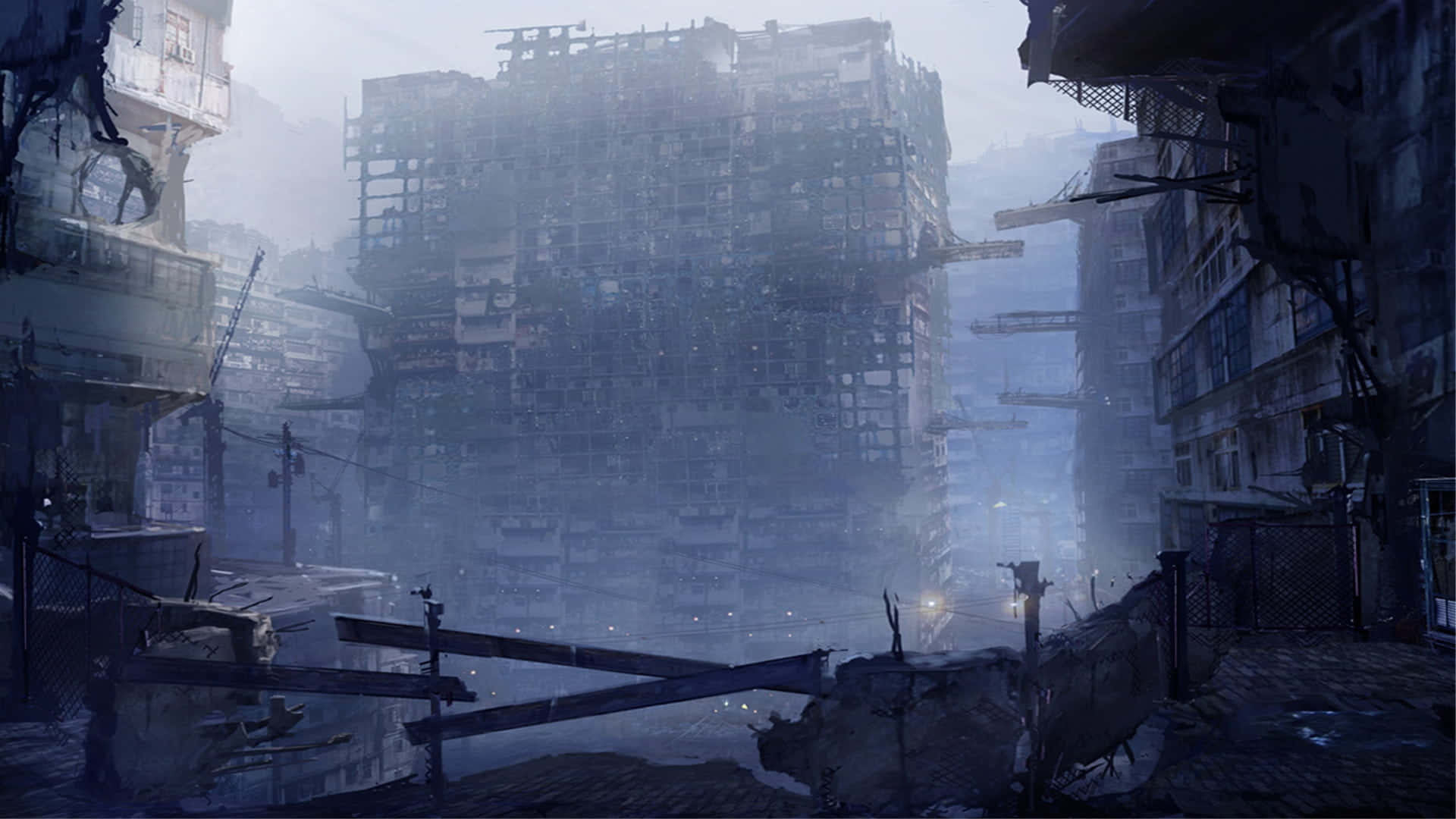 Dystopian Cityscape, urban fantasy art, crumbling skyscrapers, Full HD Desktop Wallpaper