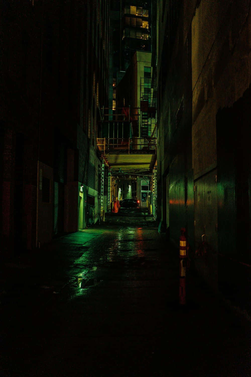 neon green, orange lights, damp pavement, HD Phone Wallpaper
