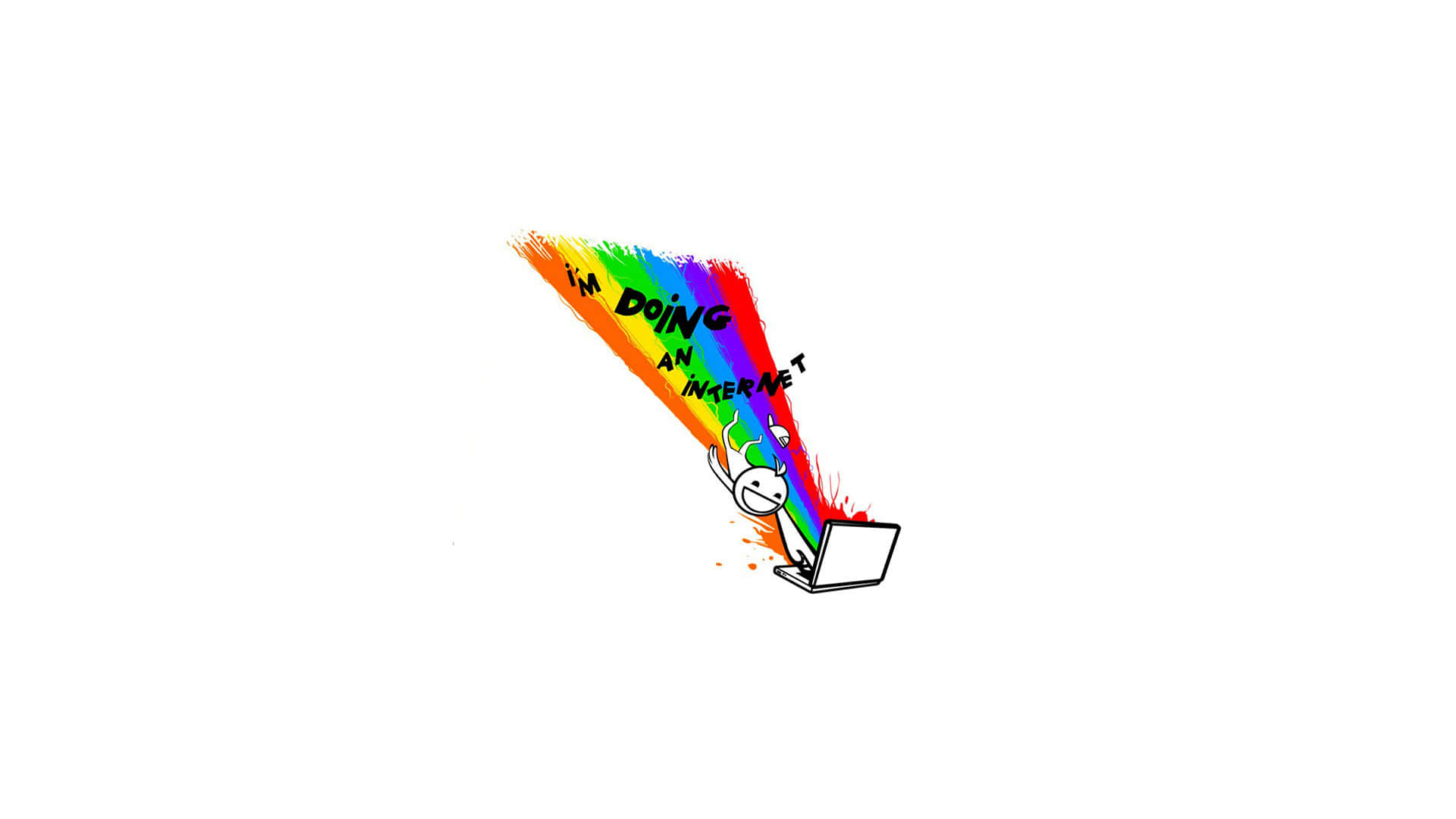 cartoon stick figure, rainbow beam, laptop, Full HD Desktop Wallpaper