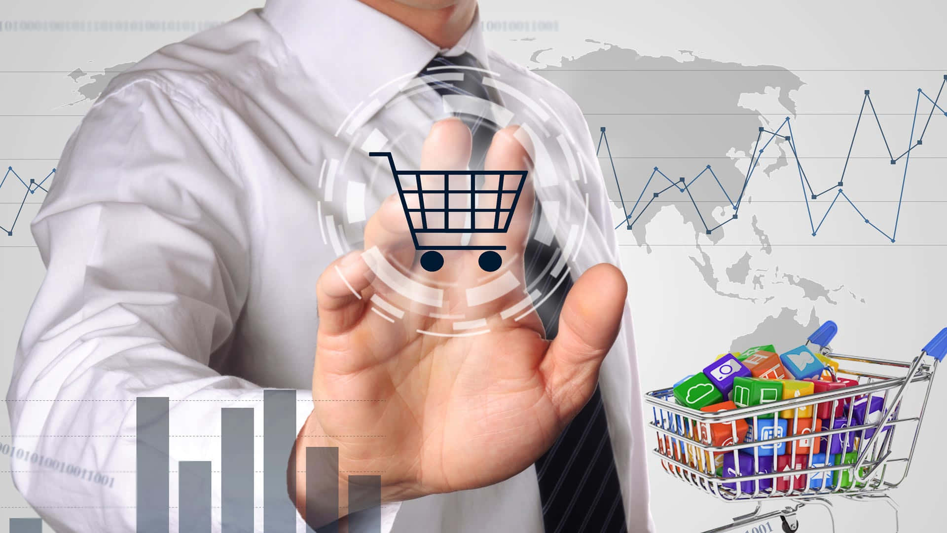 e commerce, 1920 x 1080 wallpaper, glowing shopping cart icon, Full HD Desktop Wallpaper