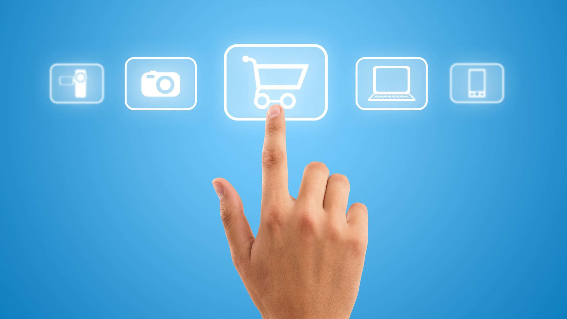 E-Commerce, blue digital interface, glowing shopping cart icon, Full HD Desktop Wallpaper