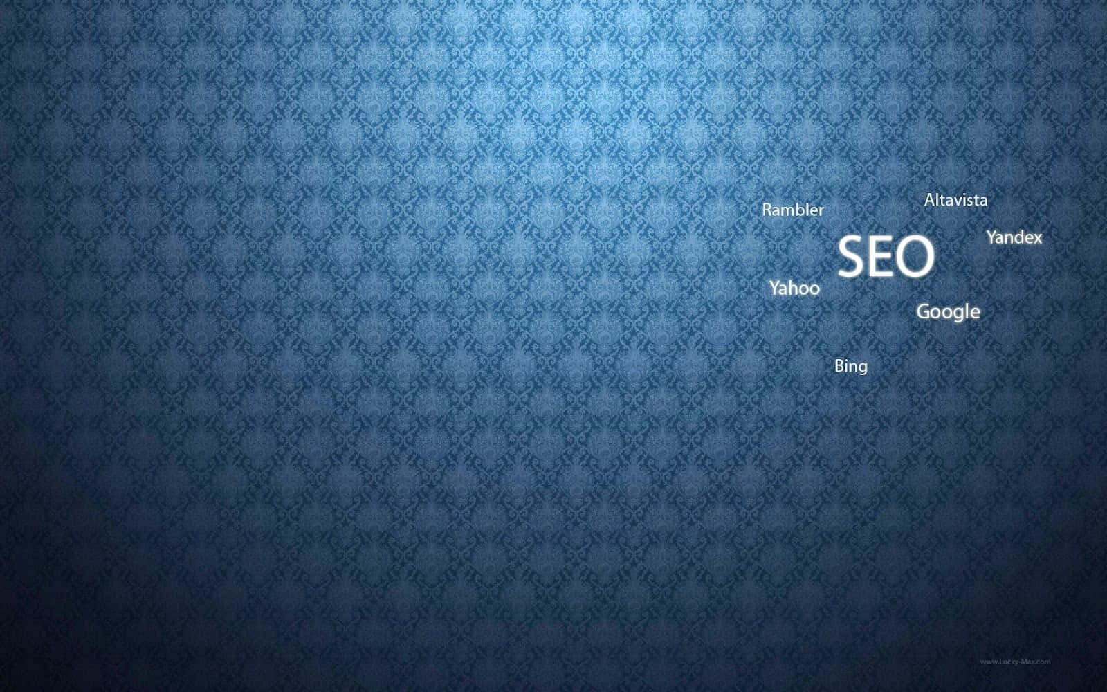 blue gradient, damask pattern, floating white text labels, HD Desktop Wallpaper