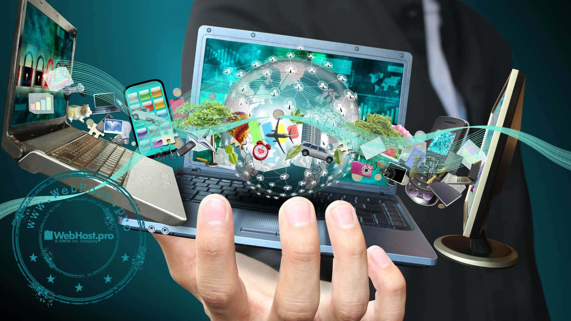 E Commerce, laptop, digital streams, Full HD Desktop Wallpaper