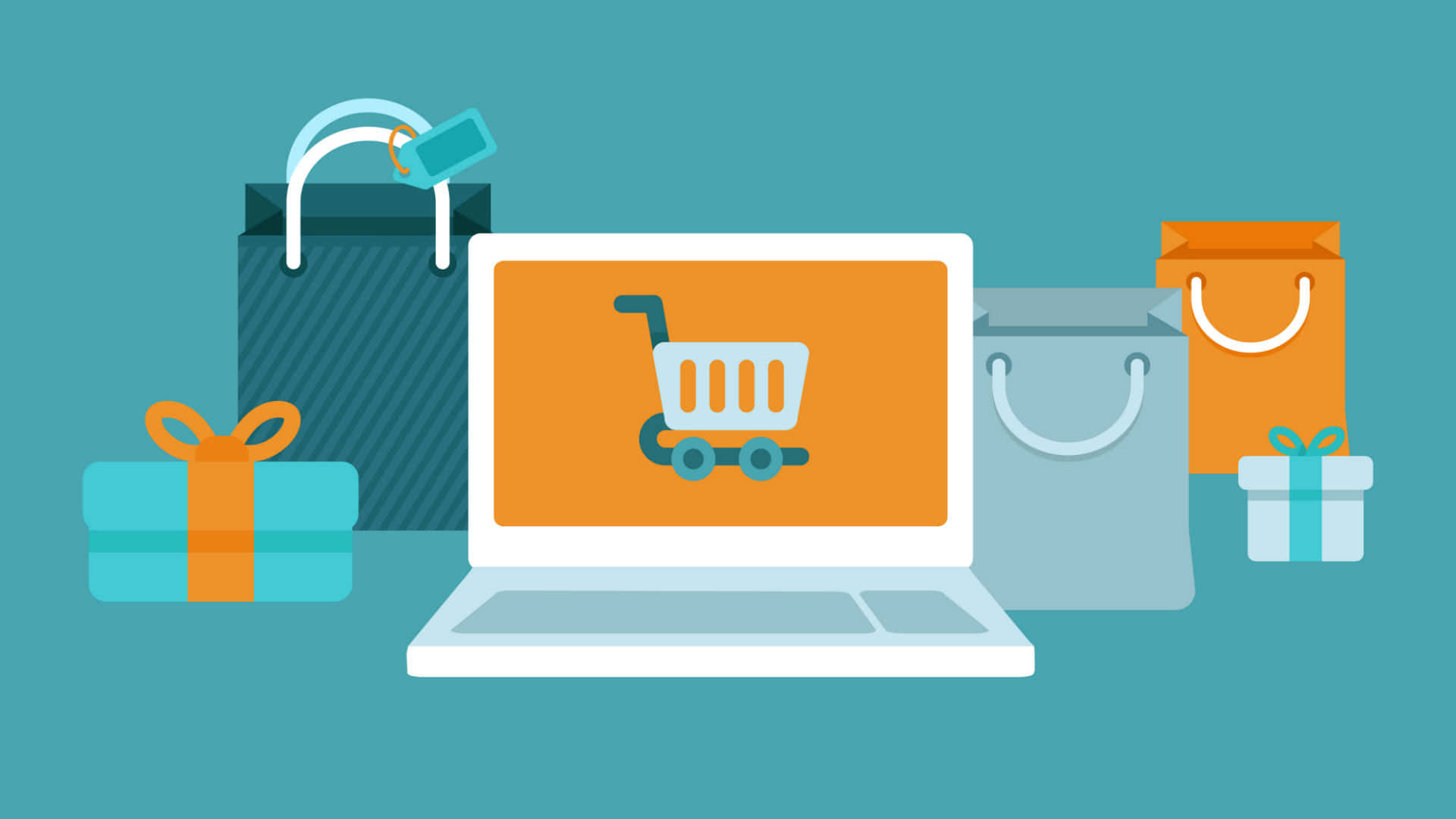 E Commerce, laptop, shopping cart icon, Full HD Desktop Wallpaper
