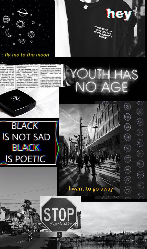 E Girl Aesthetic, monochromatic collage, black and white urban street scenes, SD Phone Wallpaper