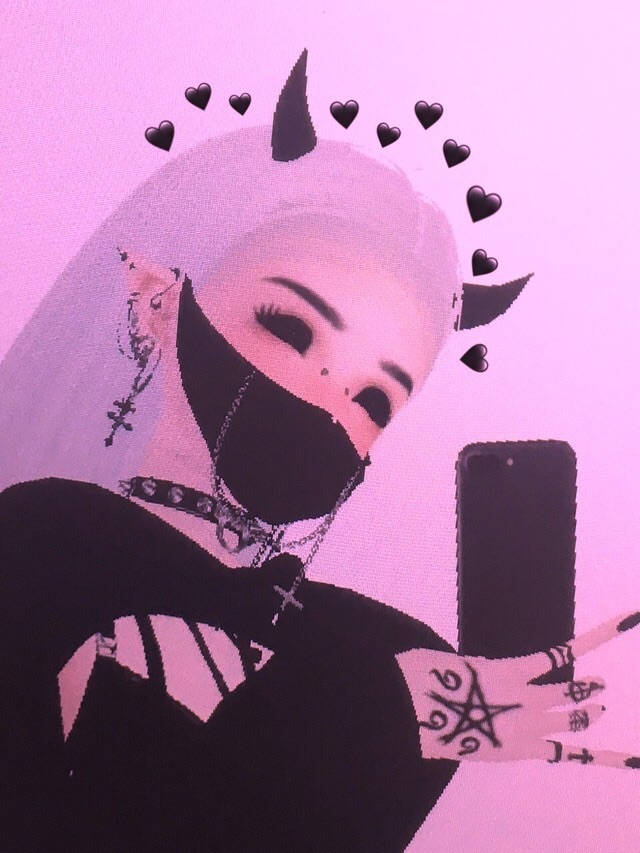 Emo Aesthetic Anime Girl, pink background, floating hearts, SD Phone Wallpaper