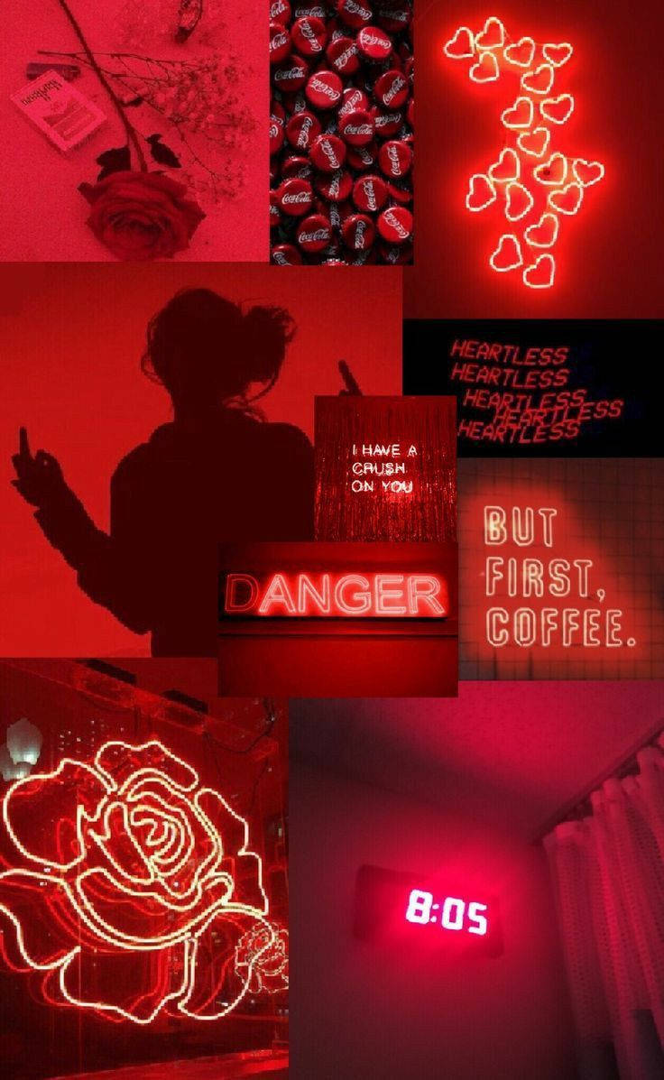 neon red, E-Girl Aesthetic, neon hearts, SD Phone Wallpaper