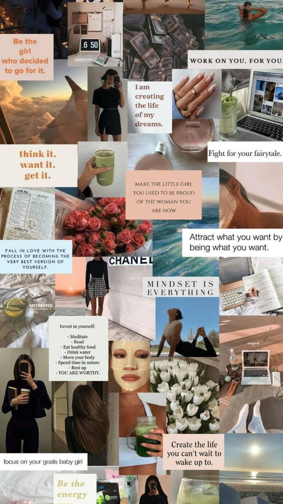 That Girl Aesthetic, motivational collage, affirmations, Full HD Phone Wallpaper