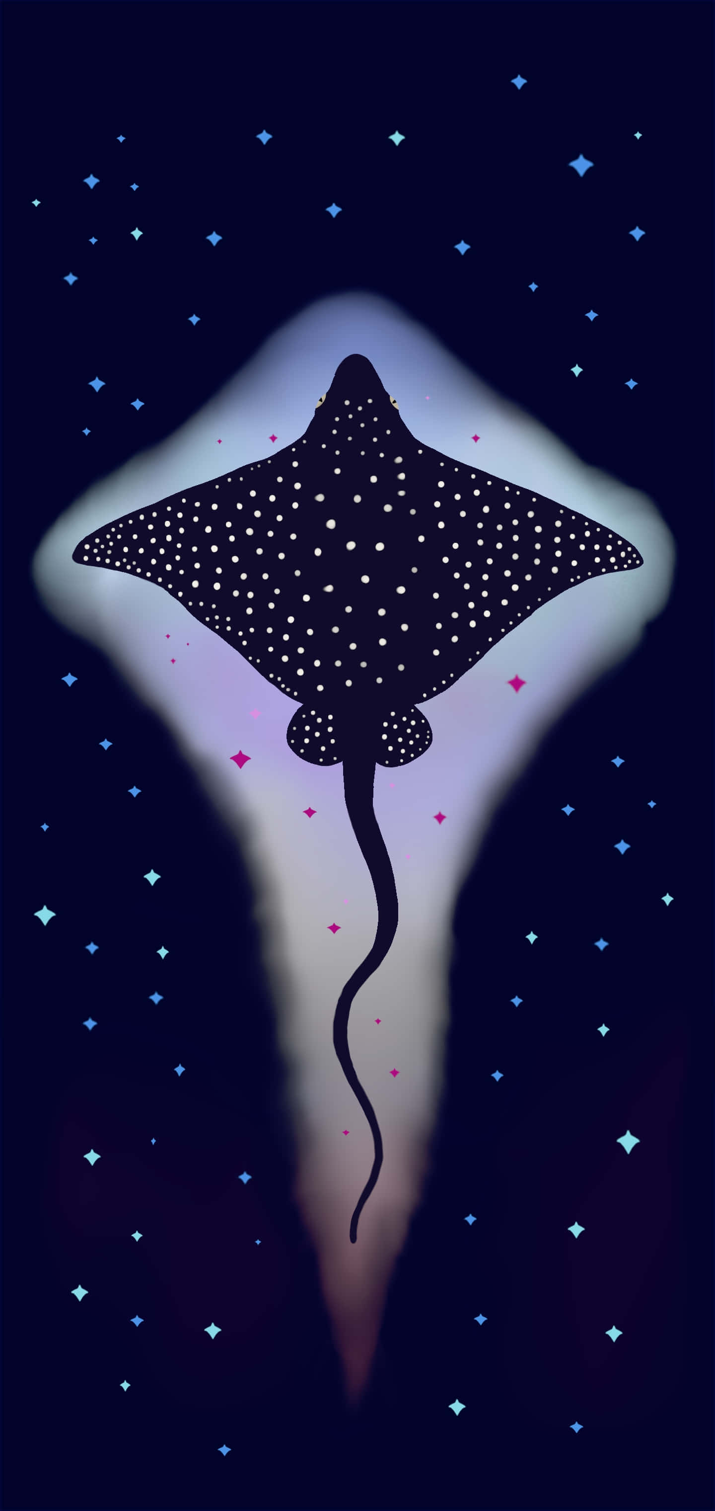 eagle ray, starry night sky, soft purple, 2K Phone Wallpaper
