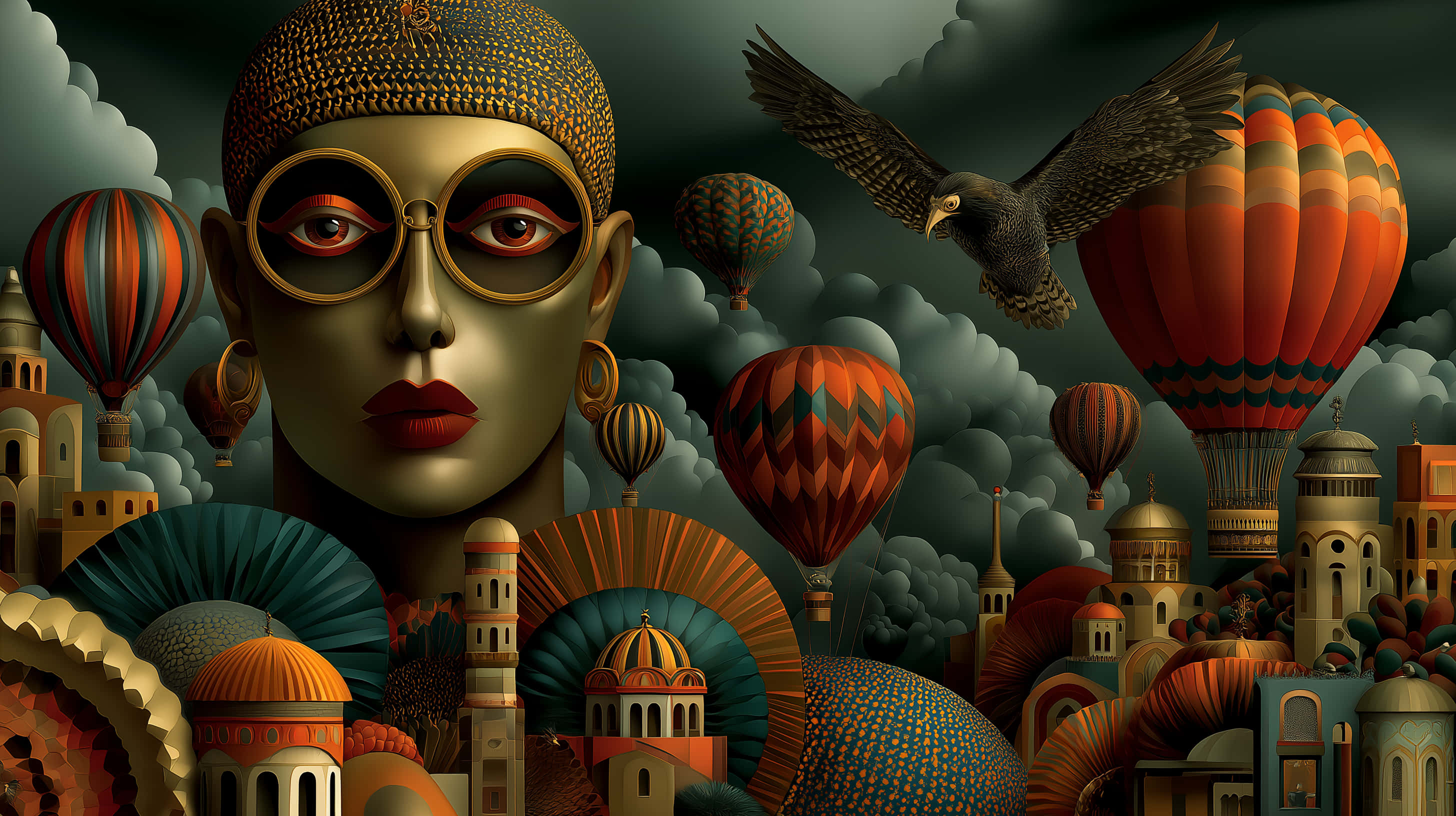 surreal landscape, grand head, eagle, 2K Desktop Wallpaper