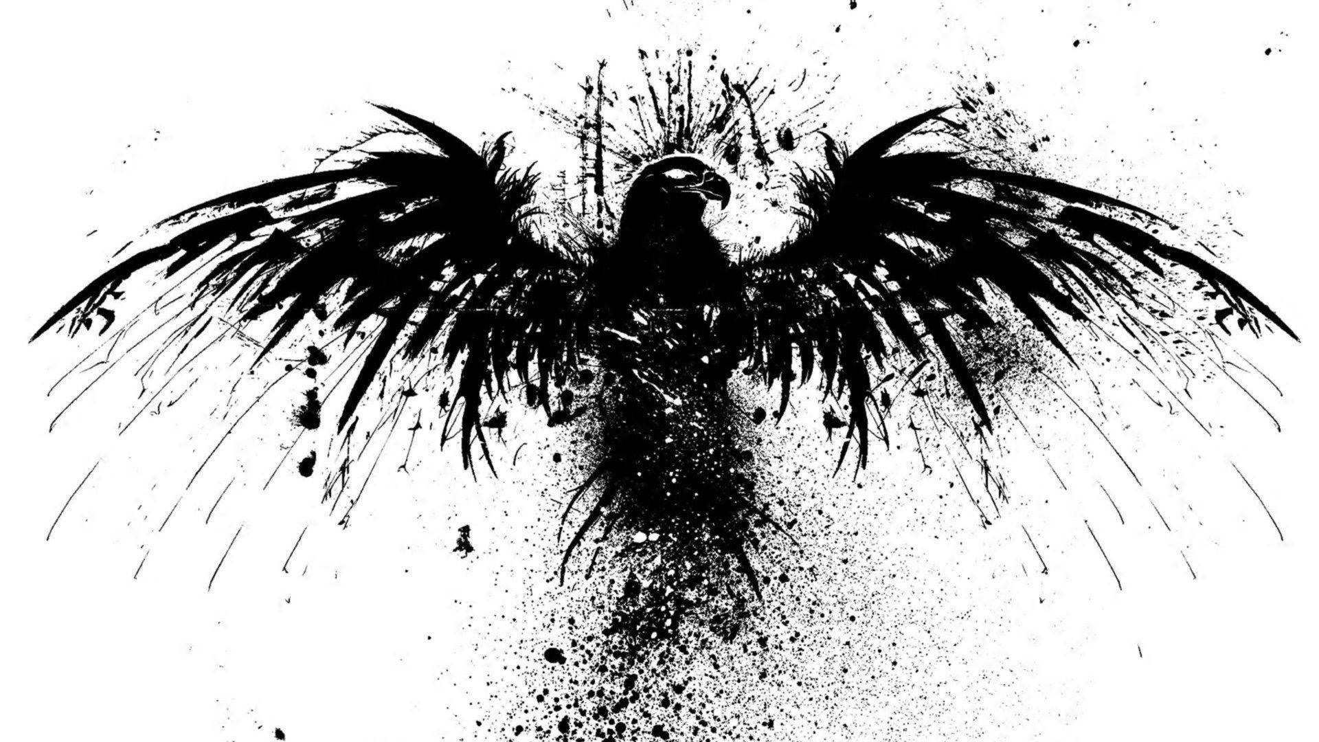 eagle, black ink splatter, outstretched wings, Full HD Desktop Wallpaper