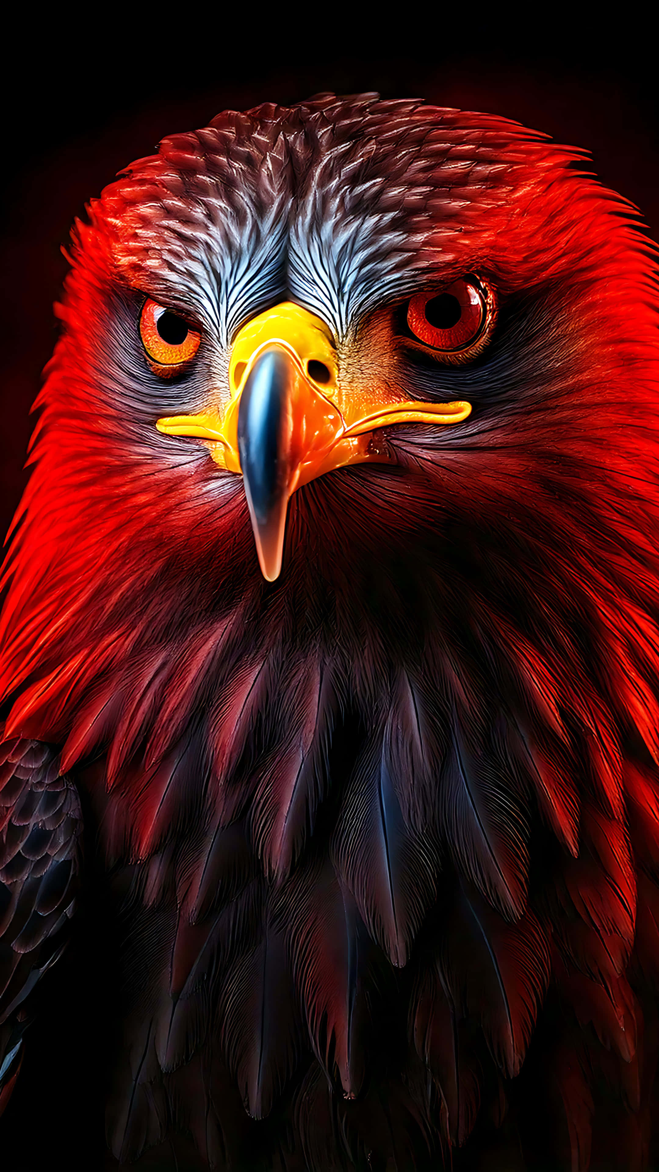 Red Eagle 2, glowing red feathers, piercing orange eyes, 4K Phone Wallpaper