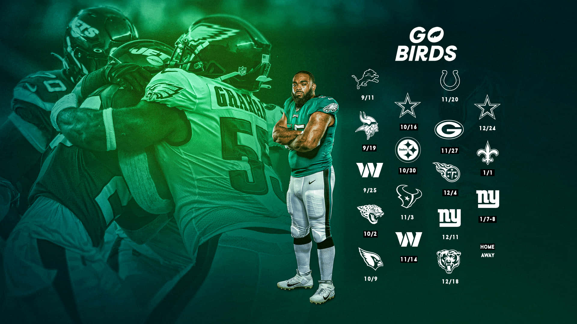 Eagles Football, teal uniform, green-tinted action background, Full HD Desktop Wallpaper