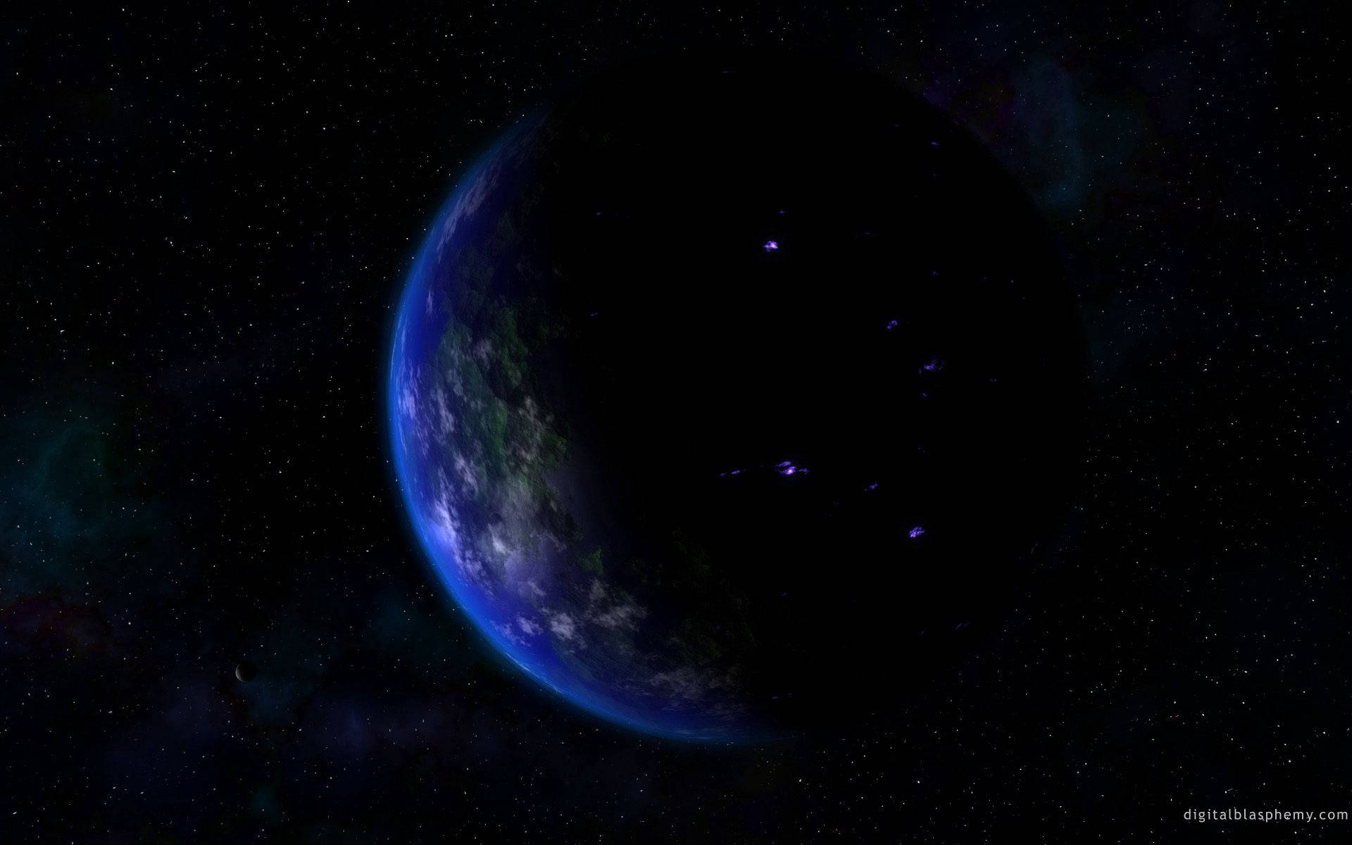 crescent earth planet, Moonlit View of Earth, blue oceans, Full HD Desktop Wallpaper
