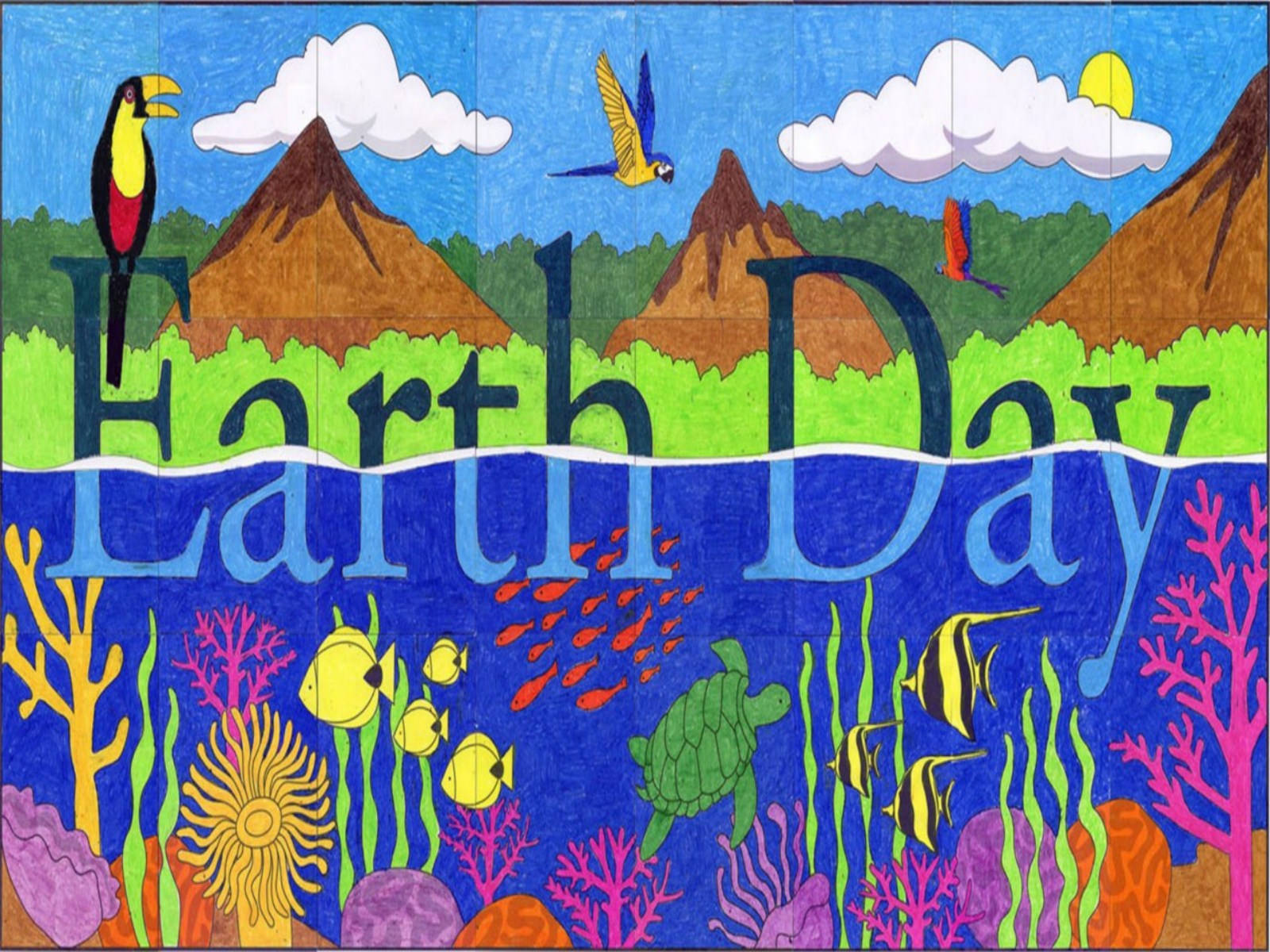 Earth Day, jungle birds, coral reef fish, HD Desktop Wallpaper