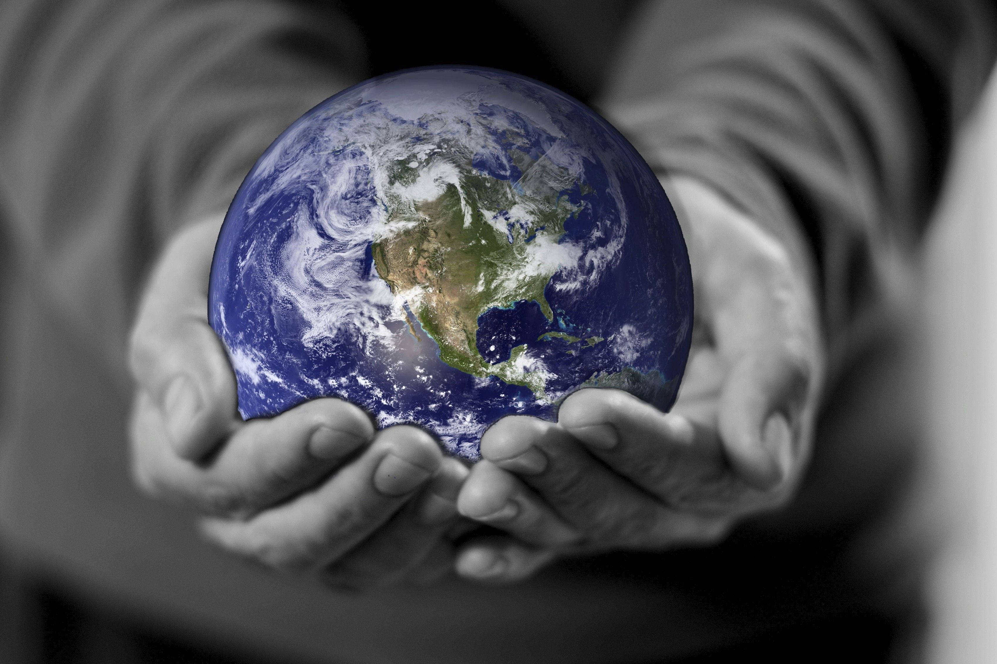 Earth Day, black and white, vibrant Earth globe, 2K Desktop Wallpaper