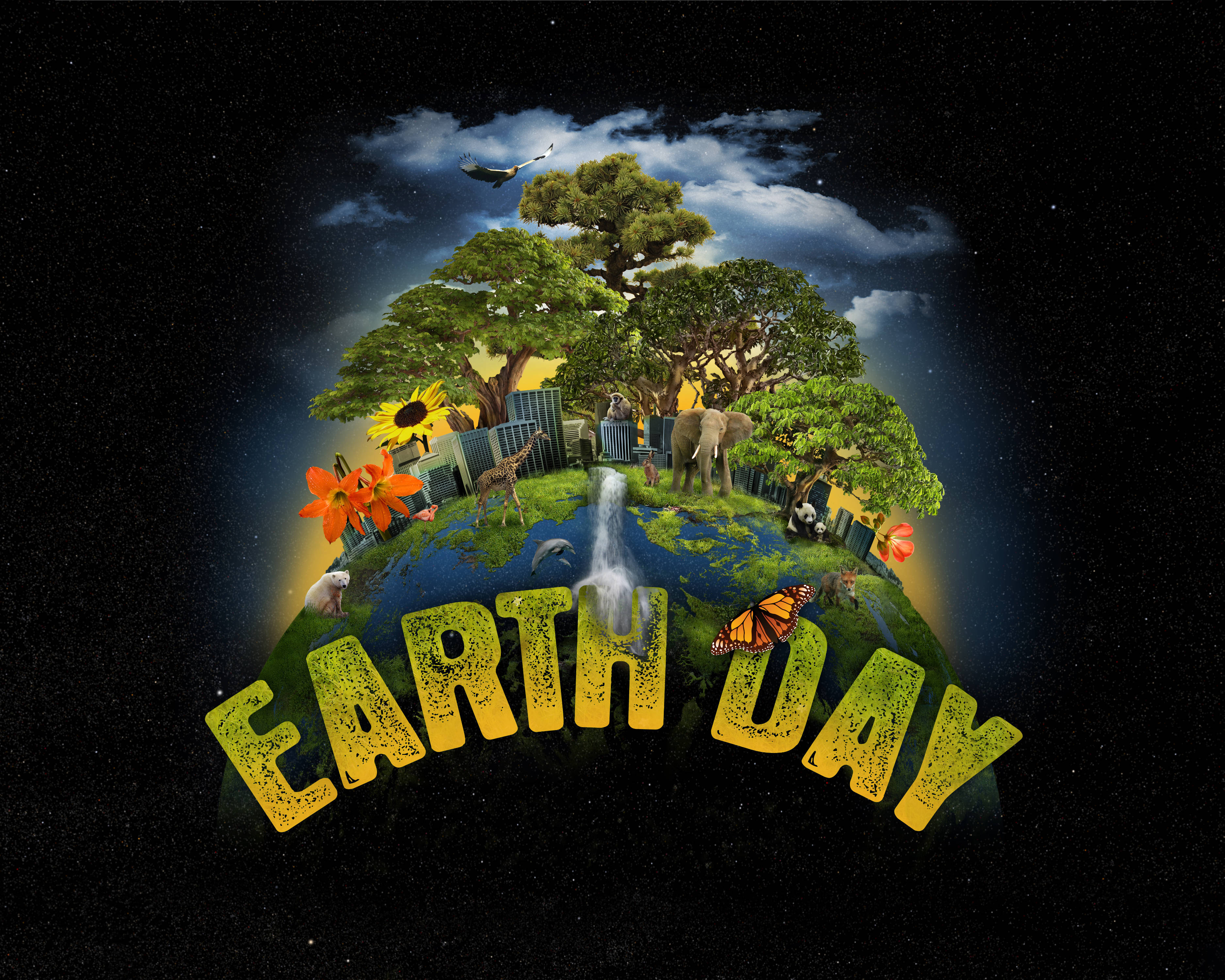 Earth Day, globe, lush trees, 2K Desktop Wallpaper