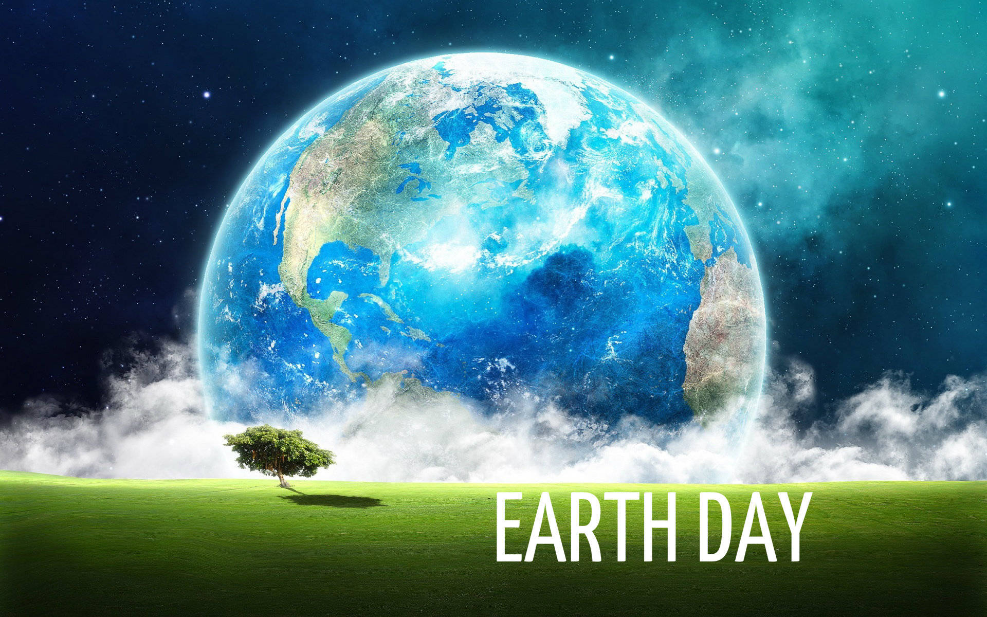 Earth Day, glowing Earth, vibrant green field, Full HD Desktop Wallpaper