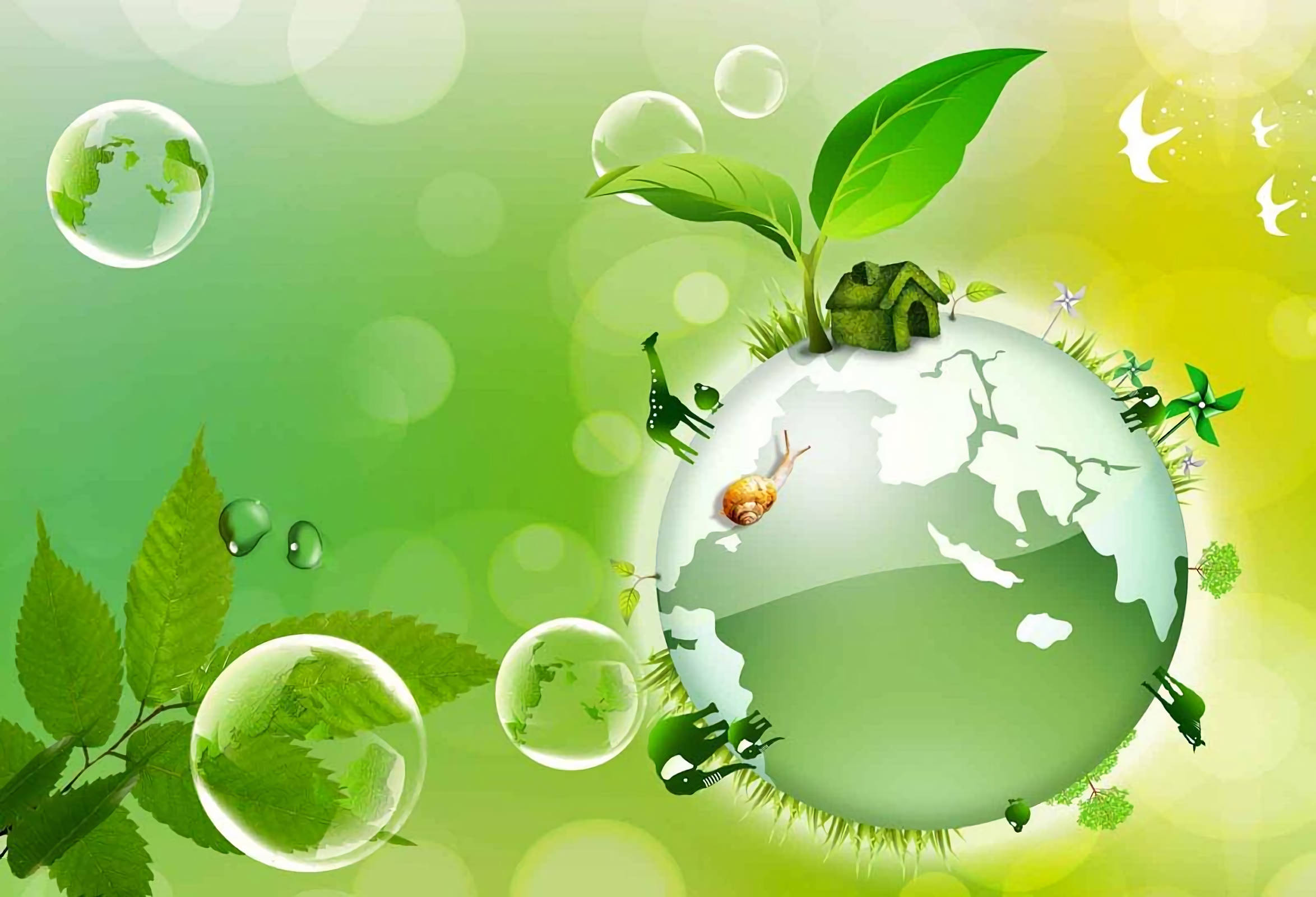 Earth Day, green, bubbles, Full HD Desktop Wallpaper