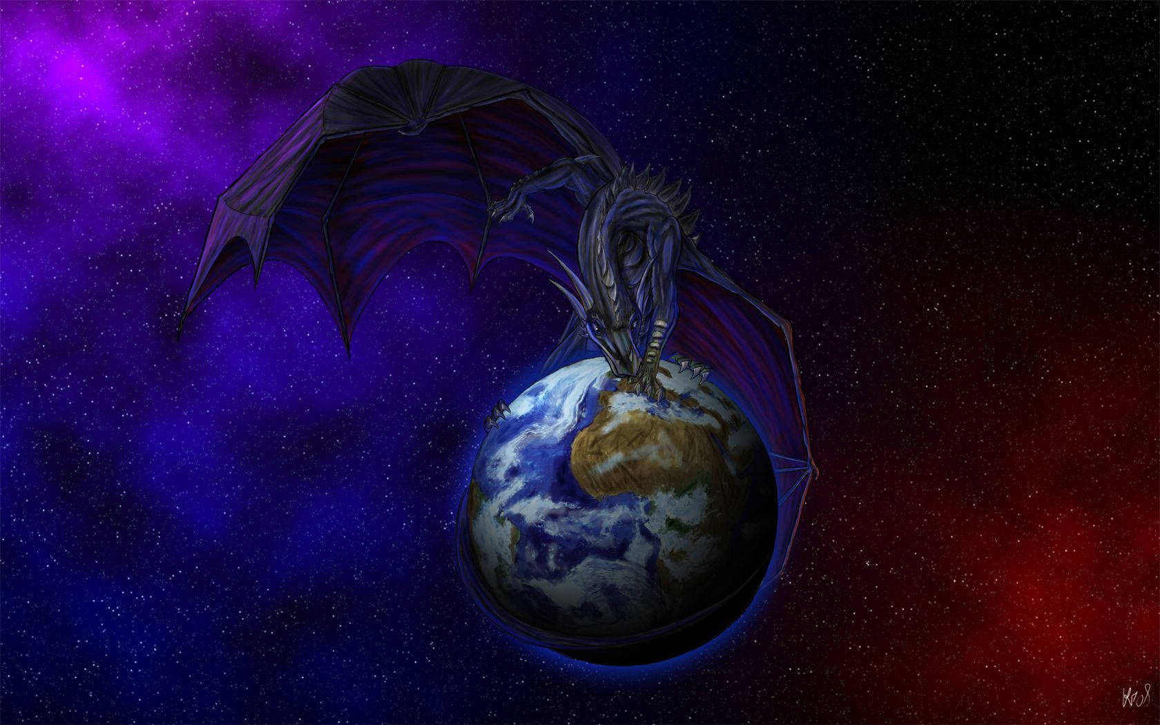 Red Purple Earth Dragon, dark-winged dragon, glowing Earth, HD Desktop Wallpaper
