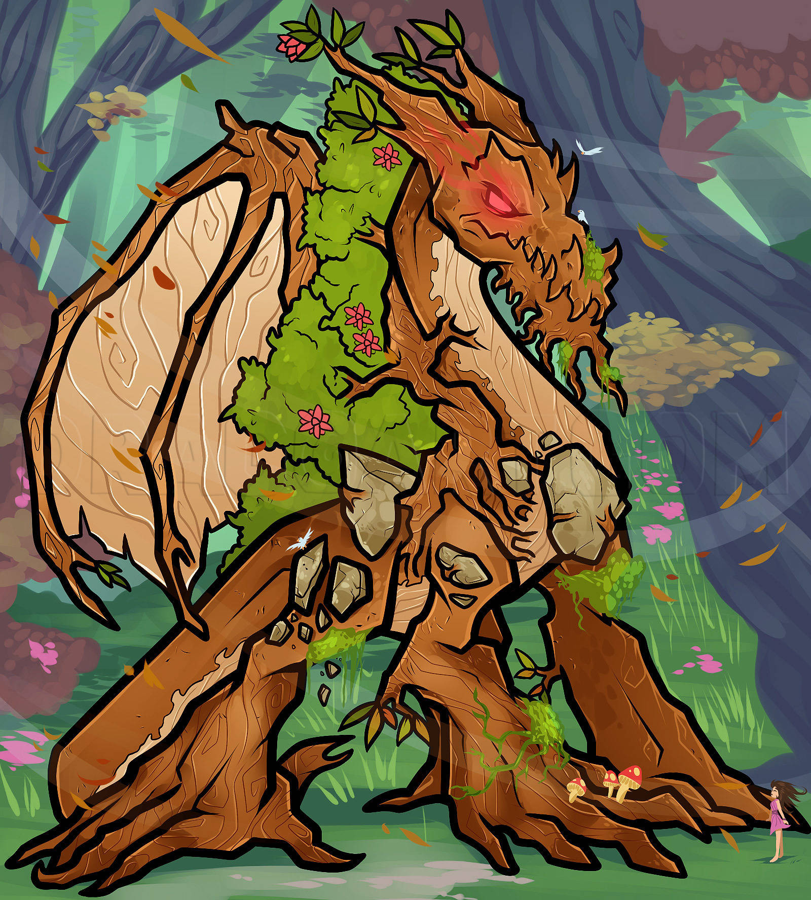 Brown Earth Dragon, red eyes, mossy green scales, HD Phone Wallpaper