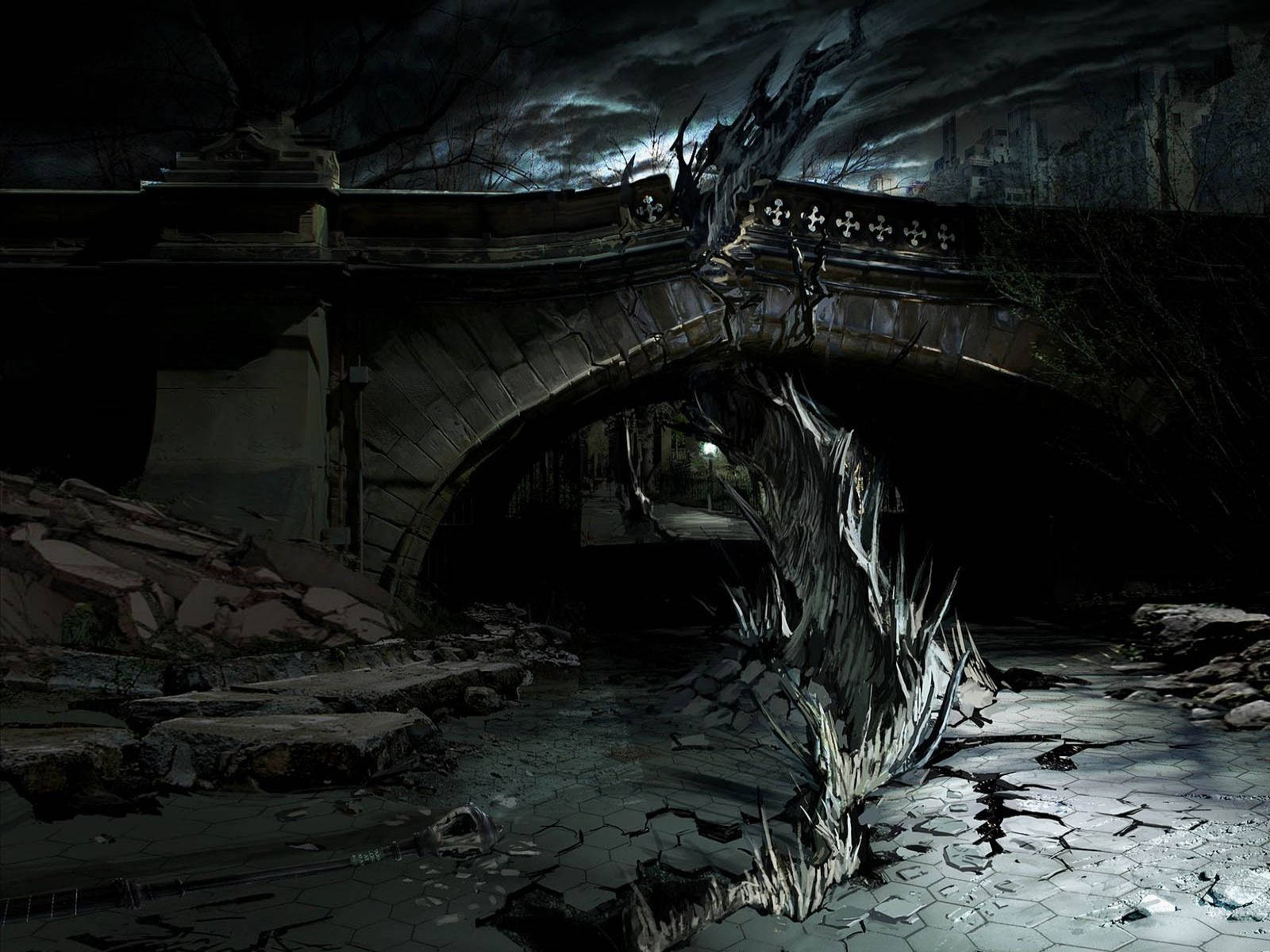 Earth Dragon, stone bridge, cracked hexagonal pavement, HD Desktop Wallpaper