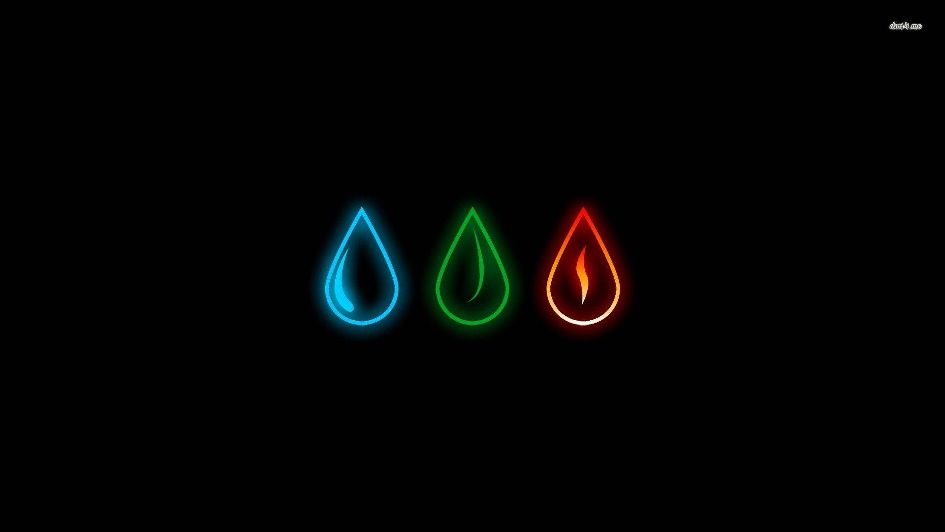 Earth Element, neon symbols, water leaf, Full HD Desktop Wallpaper
