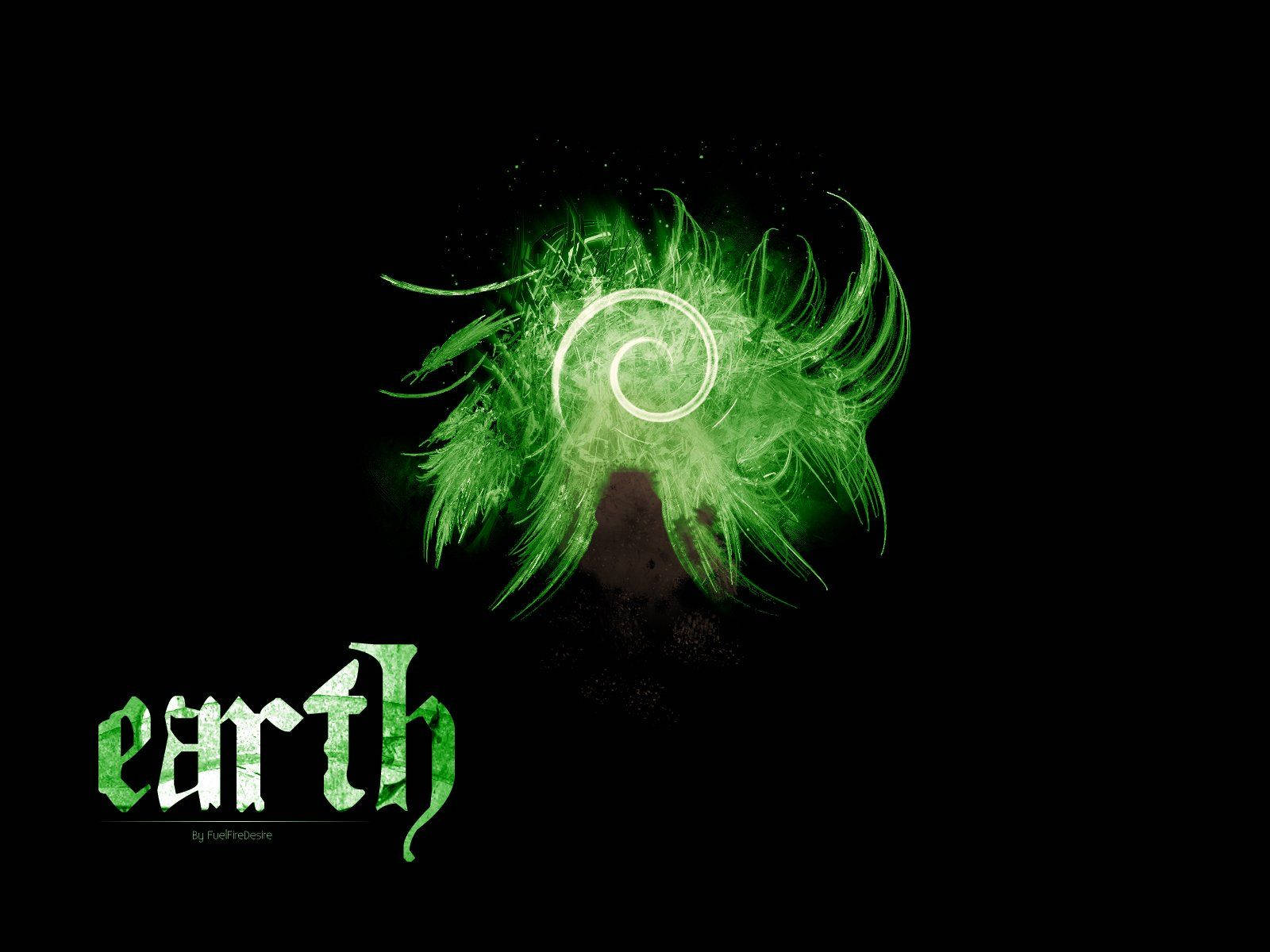 glowing green spiral energy burst, feather-like tendrils, black background, HD Desktop Wallpaper