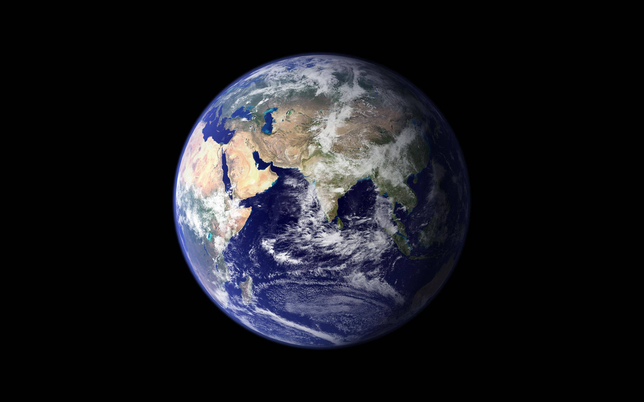 Earth, black void of space, continents, 2K Desktop Wallpaper