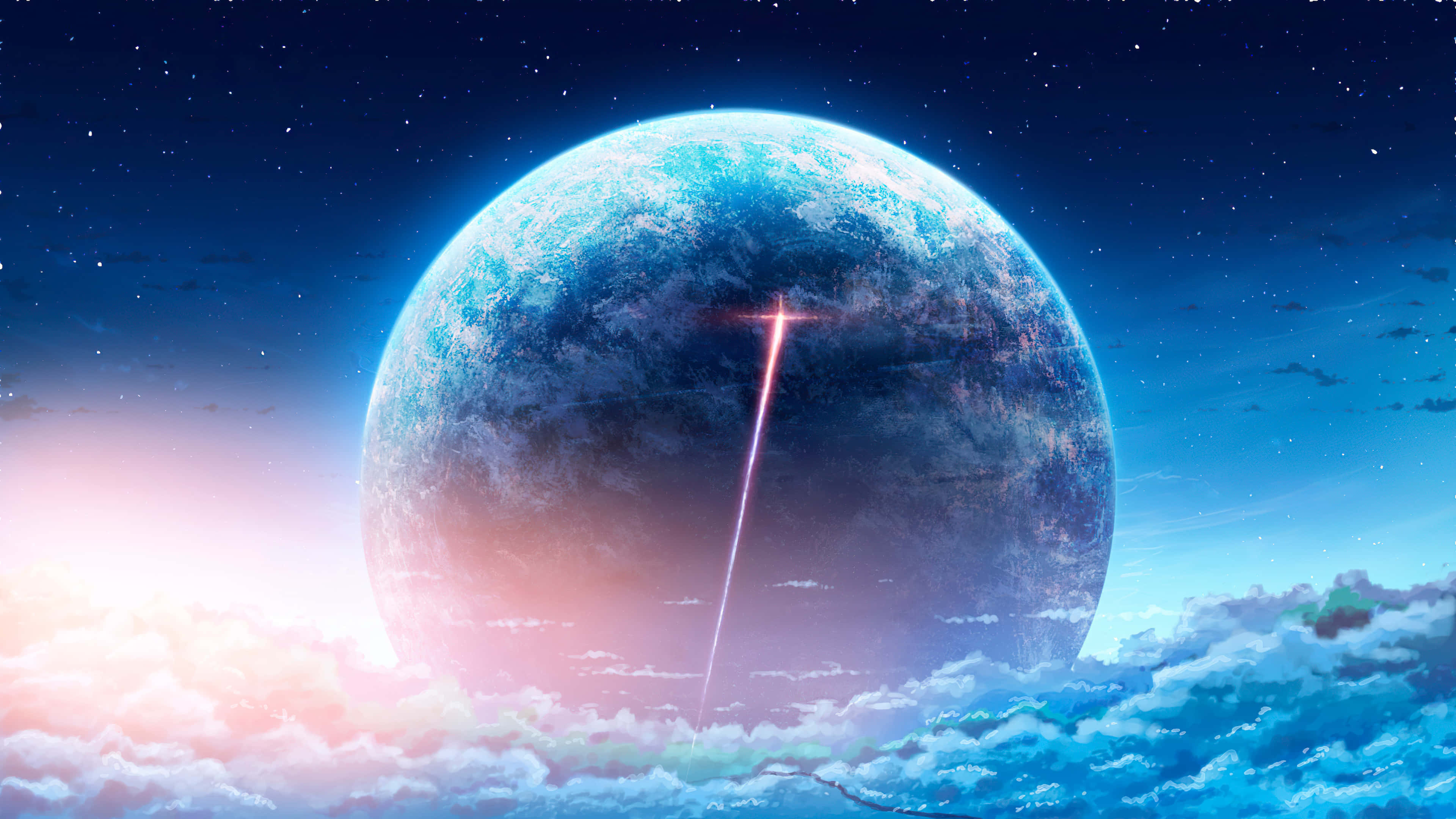 Earth, outer space, glowing blue planet, 4K Desktop Wallpaper