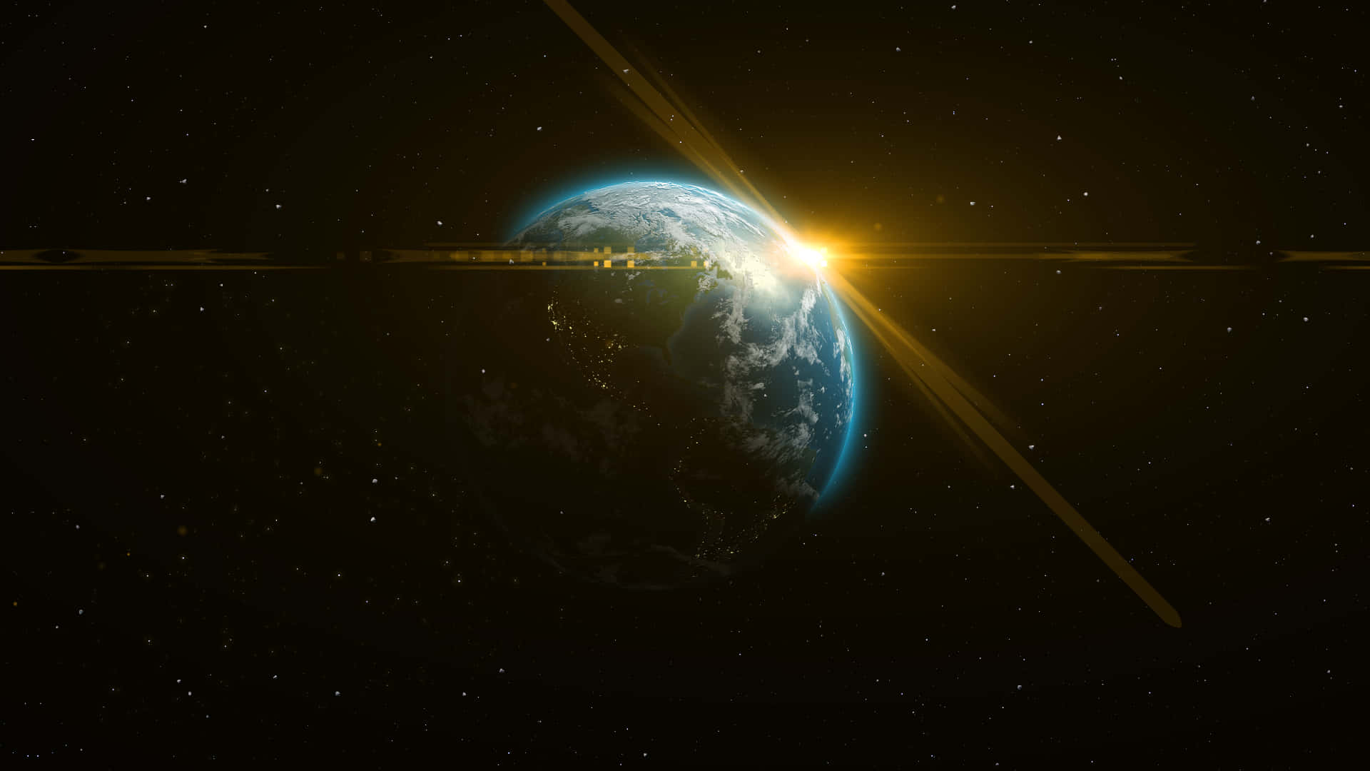 Earth, cosmic dawn, golden sunburst, Full HD Desktop Wallpaper