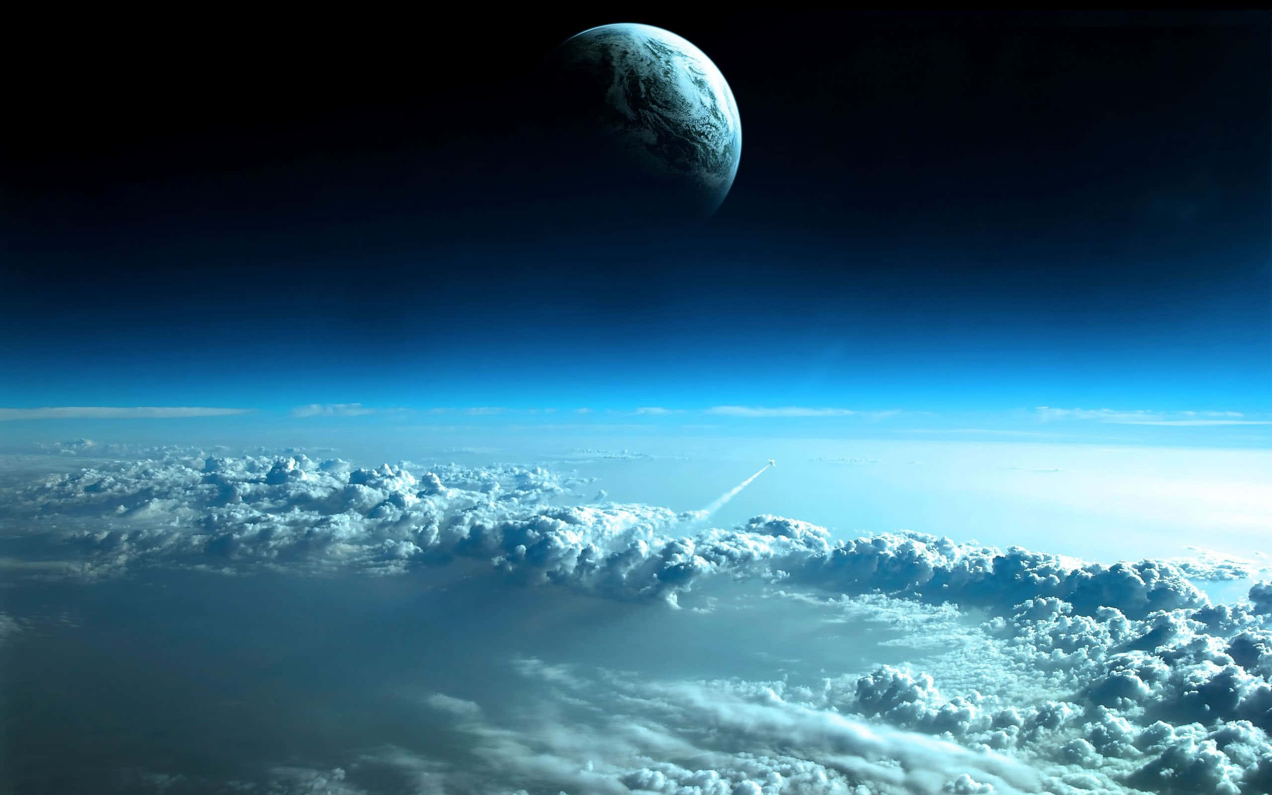 Earth, outer space, rocket, 2K Desktop Wallpaper