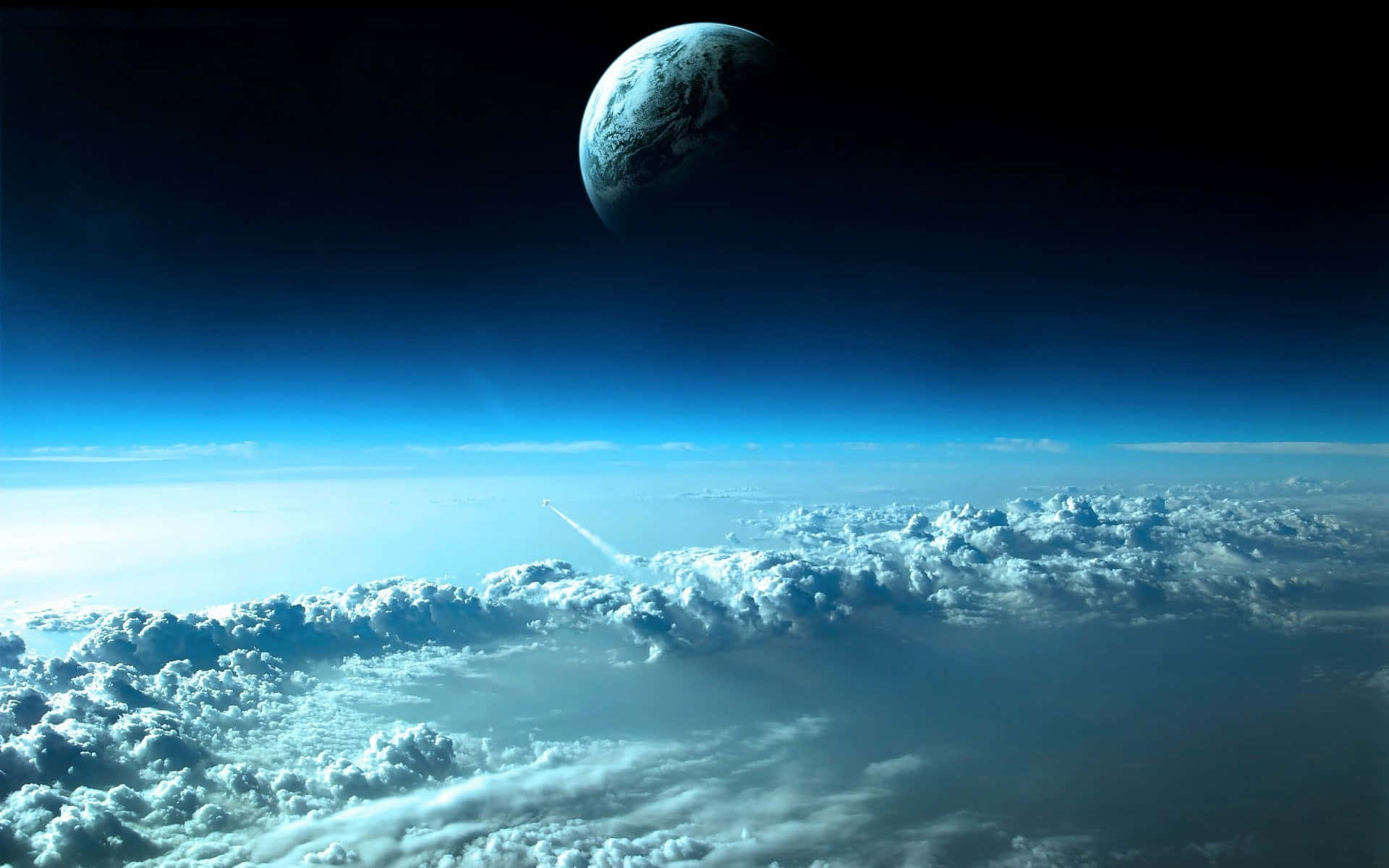 Earth, rocket, fluffy clouds, Full HD Desktop Wallpaper