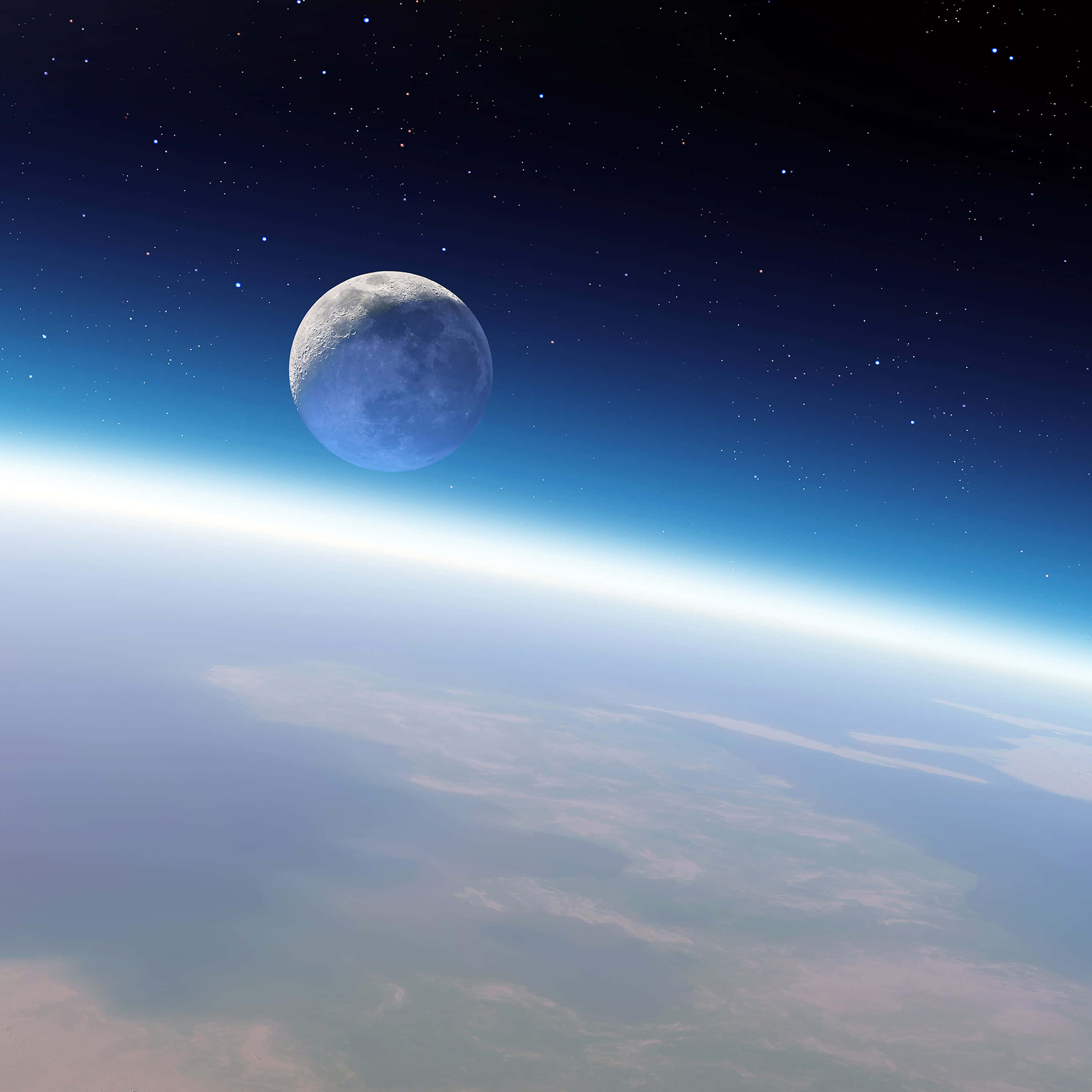 Earth, Moon, starry night sky, 2K Desktop Wallpaper
