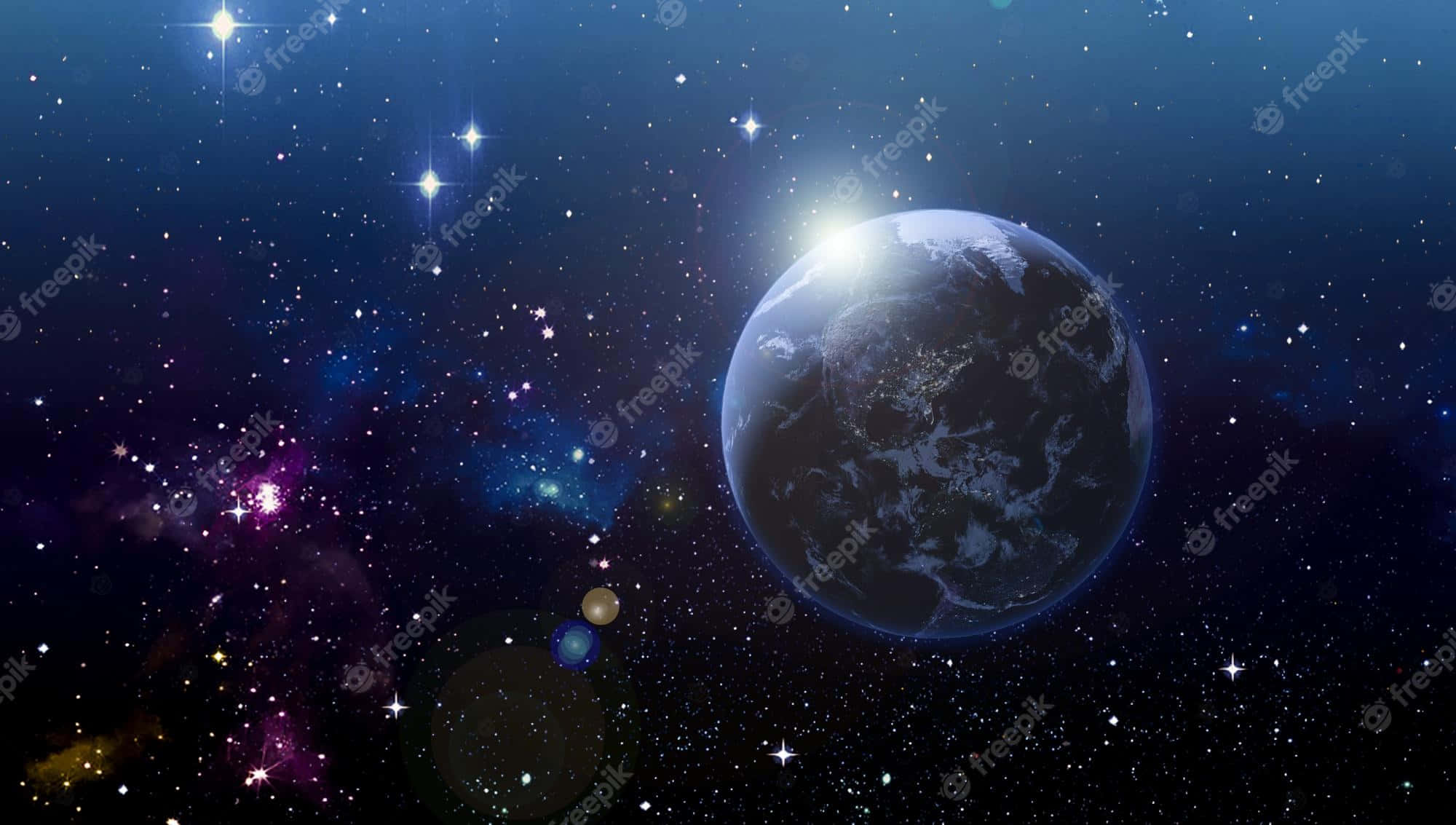 Earth, cosmic nebula, twinkling stars, Full HD Desktop Wallpaper