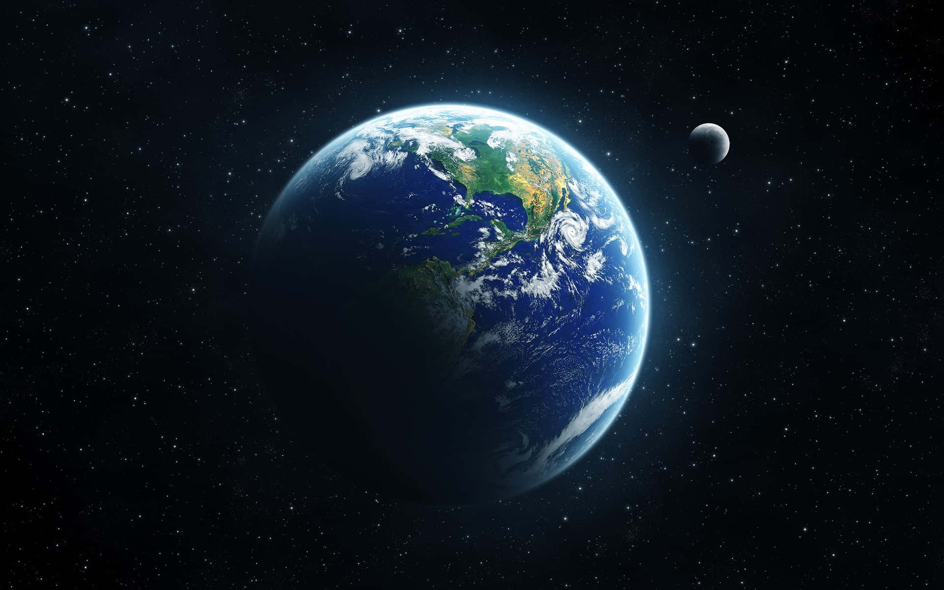 Earth, Moon, Stars, Full HD Desktop Wallpaper